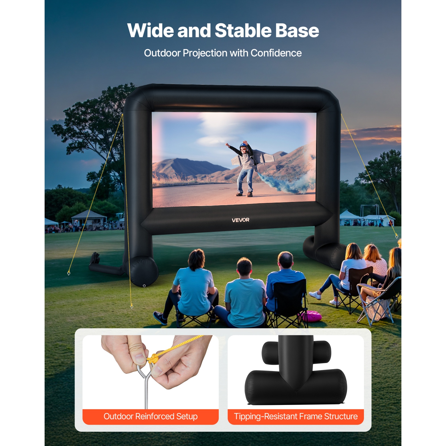 VEVOR 16FT Inflatable Movie Screen, Inflatable Projector Screen with Portable Storage Bag, 16:9 Easy Set Up Movie Projection for Outdoor Backyard,