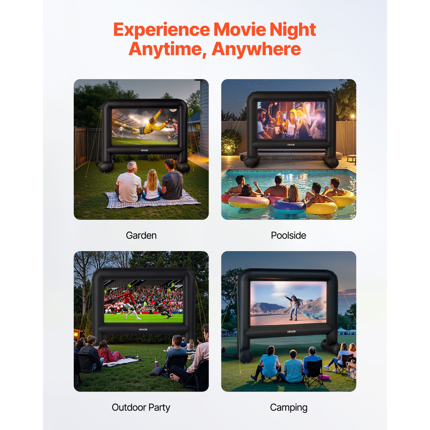 VEVOR 16FT Inflatable Movie Screen, Inflatable Projector Screen with Portable Storage Bag, 16:9 Easy Set Up Movie Projection for Outdoor Backyard,