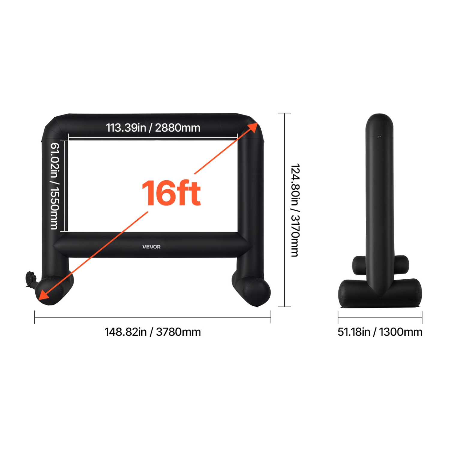 VEVOR 16FT Inflatable Movie Screen, Inflatable Projector Screen with Portable Storage Bag, 16:9 Easy Set Up Movie Projection for Outdoor Backyard,