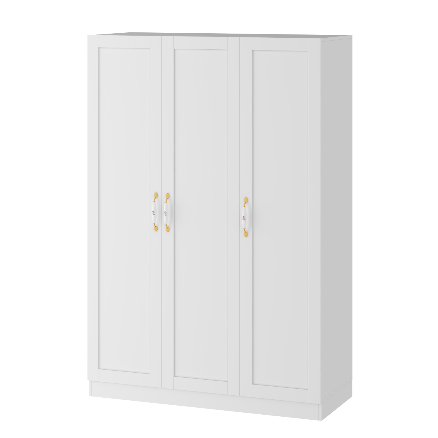 Famapy White 3-Door Armoire – Elegant Wooden Wardrobe with Hanging Rods & 3 Shelves for Bedroom Storage, White