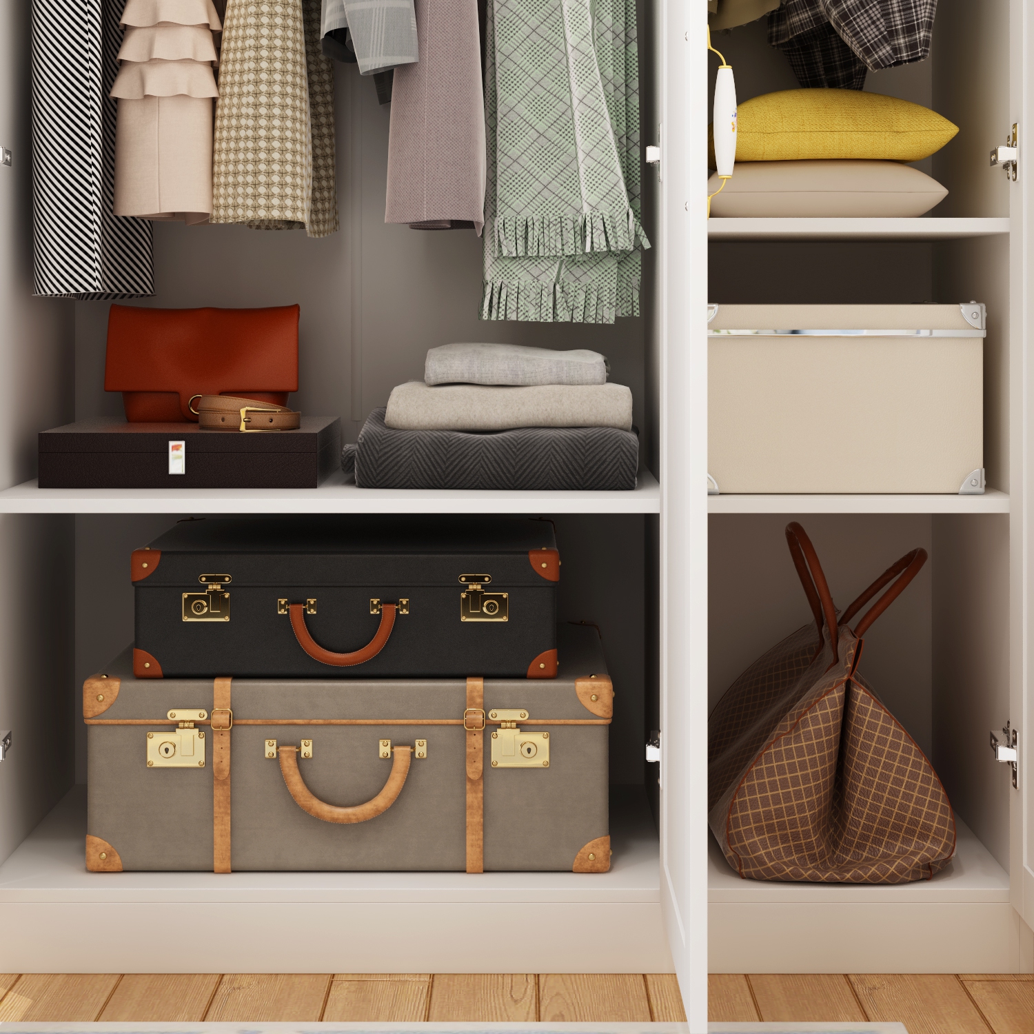 Famapy White 3-Door Armoire – Elegant Wooden Wardrobe with Hanging Rods & 3 Shelves for Bedroom Storage, White