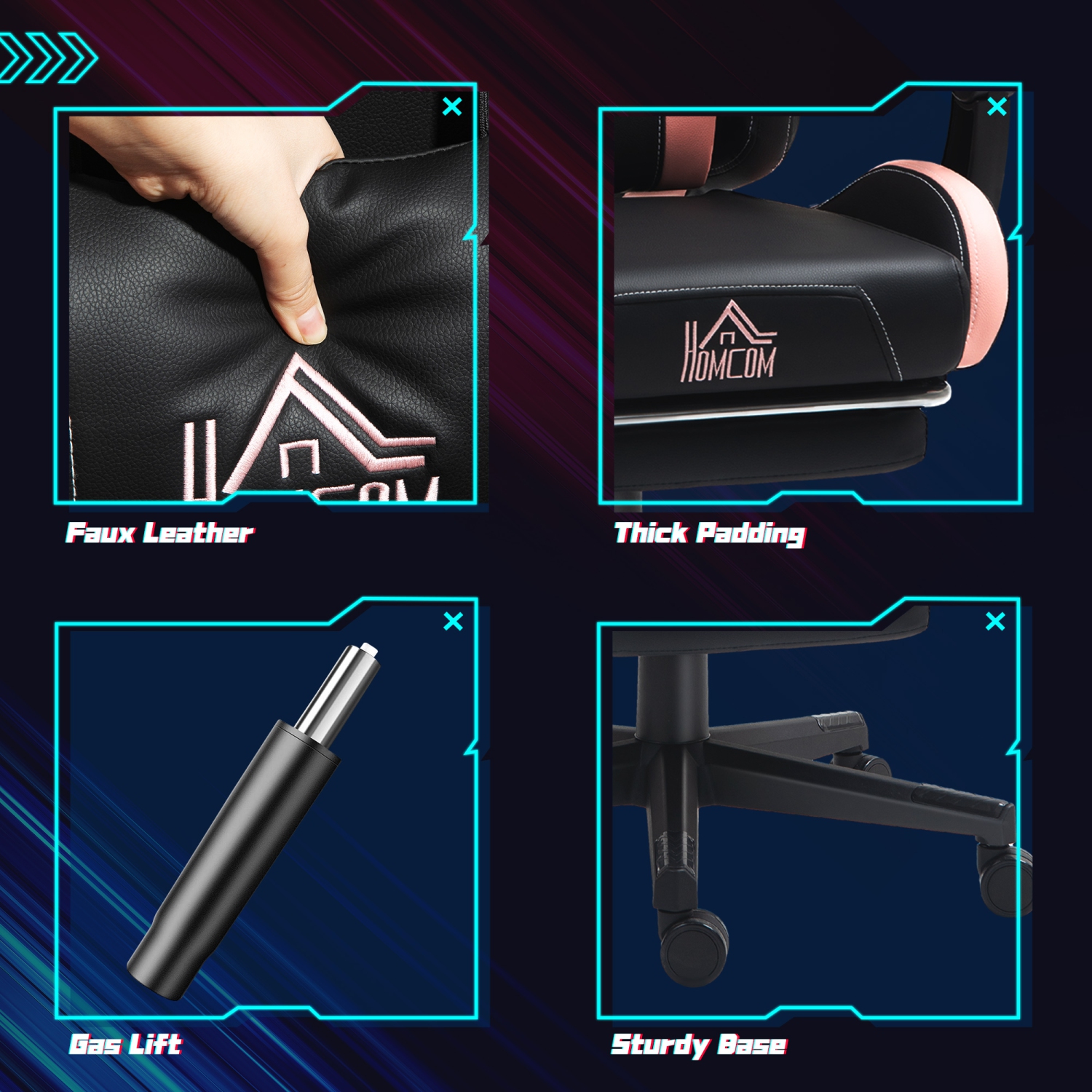 Fauteuil de jeu de course de HOMCOM avec pattes de chat, fauteuil d'ordinateur inclinable en similicuir avec repose-pieds, support lombaire et