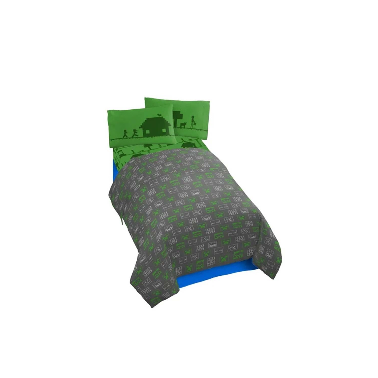 Ensemble de draps 4 pièces pour enfants Minecraft Icon Adventure - Drap plat, drap-housse et 2 taies d'oreiller