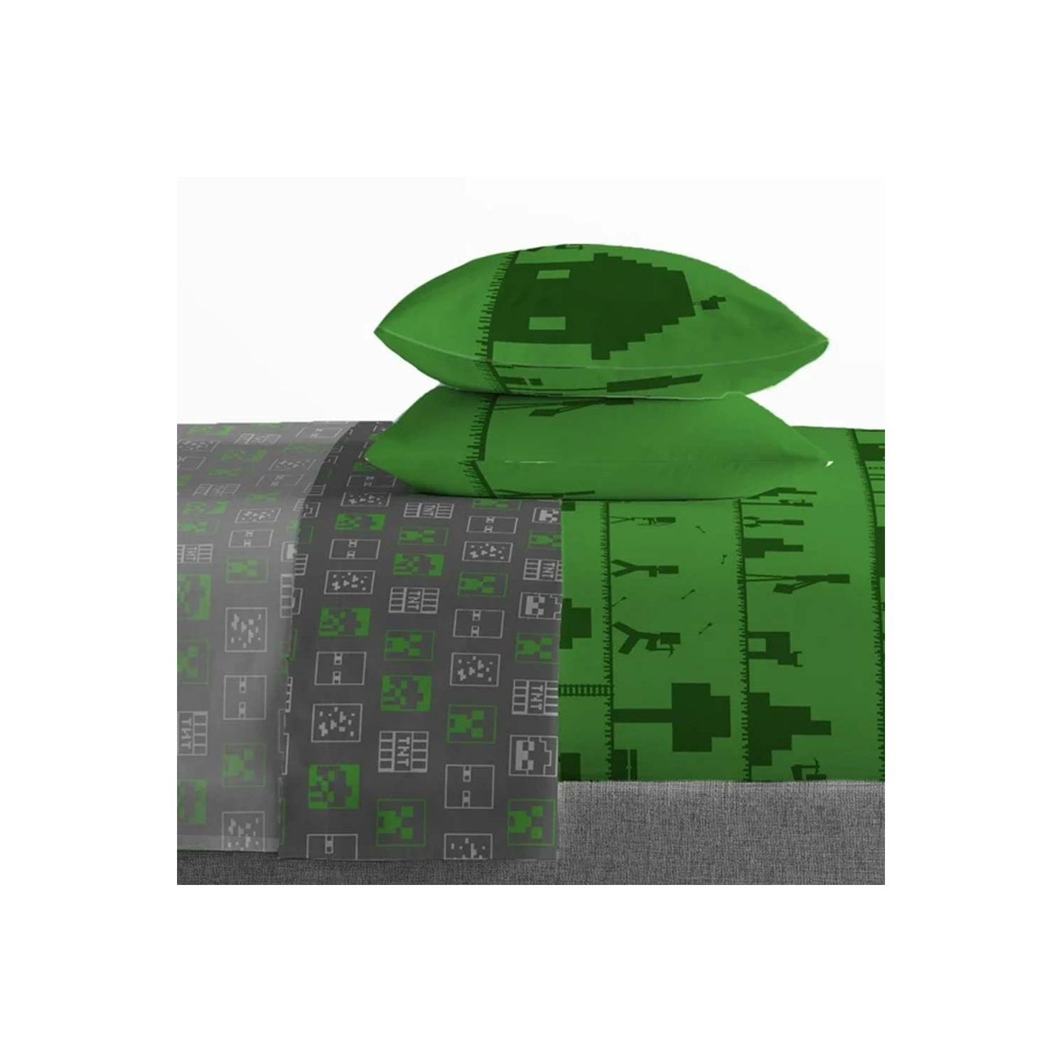 Ensemble de draps 4 pièces pour enfants Minecraft Icon Adventure - Drap plat, drap-housse et 2 taies d'oreiller