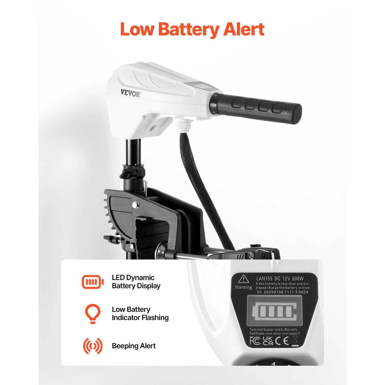 VEVOR 12V Electric Trolling Motor, Transom Mounted Outboard Boat Motors 55lbs Thrust, 8-Speed Electric Boat Engine w/ Battery Indicator, for Kayaks,