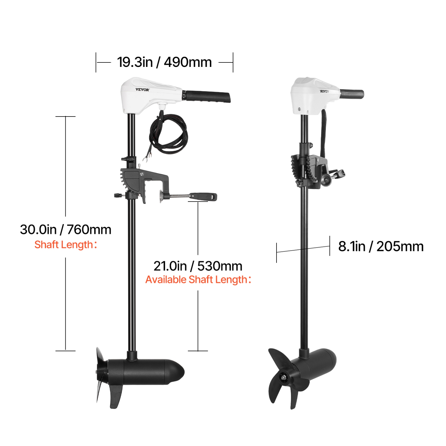 VEVOR 12V Electric Trolling Motor, Transom Mounted Outboard Boat Motors 55lbs Thrust, 8-Speed Electric Boat Engine w/ Battery Indicator, for Kayaks,