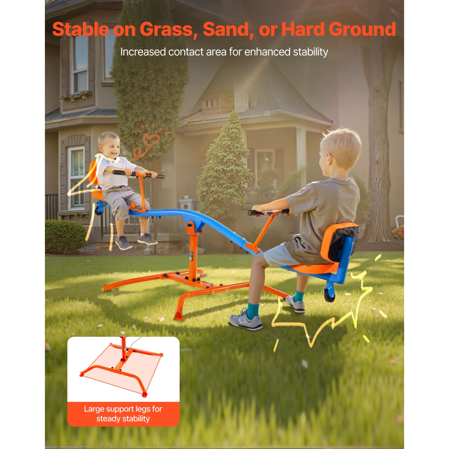 VEVOR 300 lbs Load Kids Seesaw,Sit and Spin Teeter Totter with Easy-Grip Handles,Kids Outdoor Playground Equipment,Outside Toys,Swiveling 360 Degrees