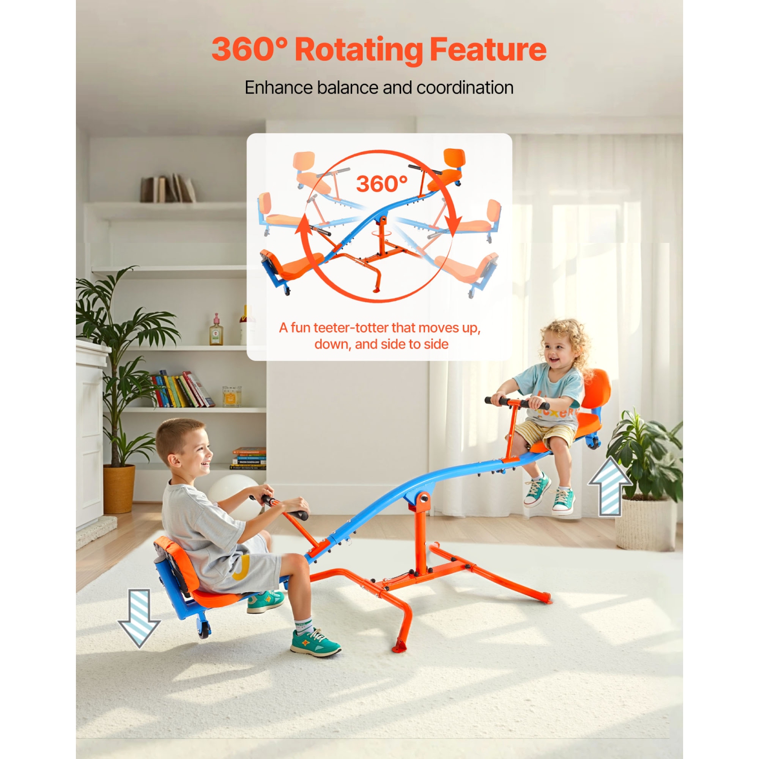 VEVOR 300 lbs Load Kids Seesaw,Sit and Spin Teeter Totter with Easy-Grip Handles,Kids Outdoor Playground Equipment,Outside Toys,Swiveling 360 Degrees