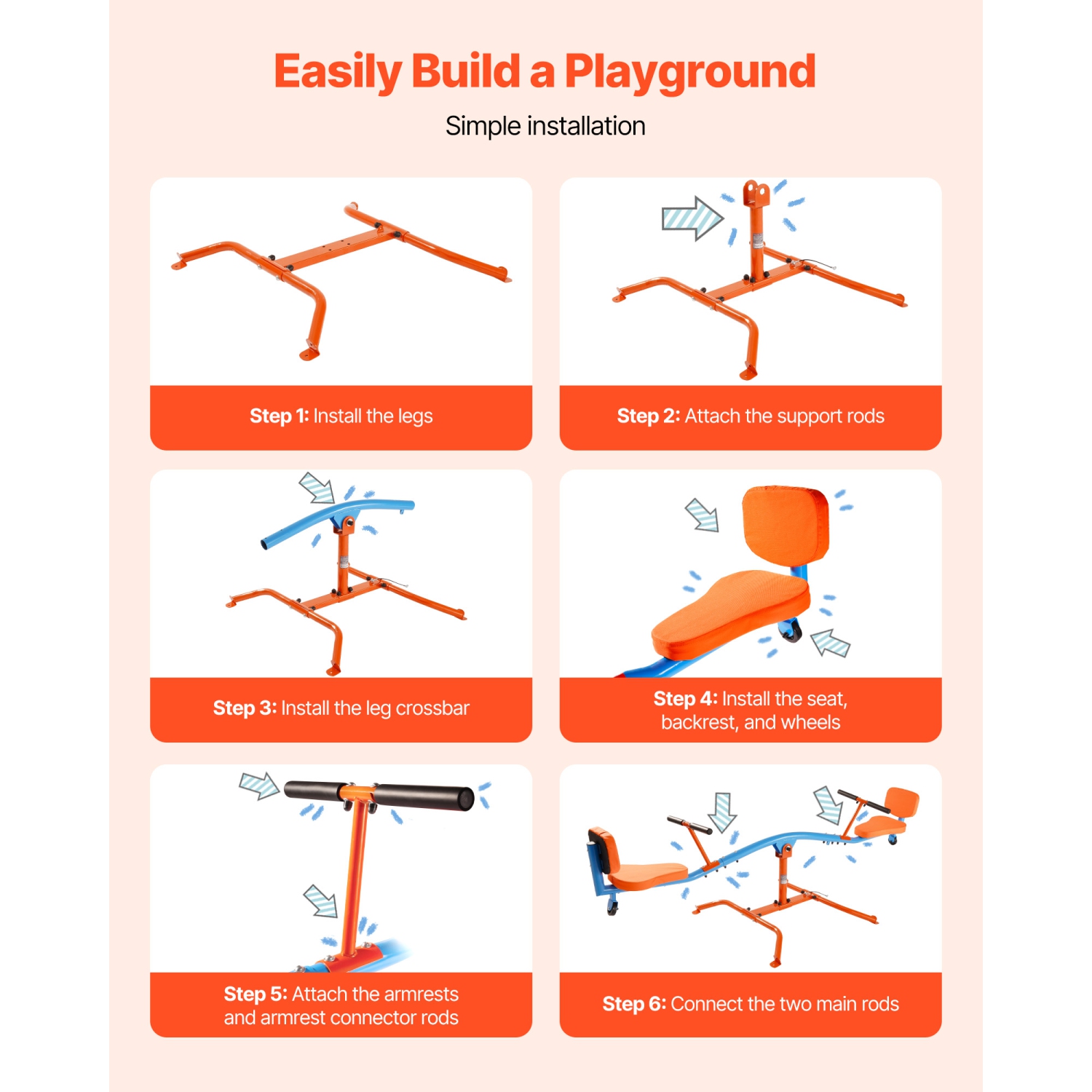 VEVOR 300 lbs Load Kids Seesaw,Sit and Spin Teeter Totter with Easy-Grip Handles,Kids Outdoor Playground Equipment,Outside Toys,Swiveling 360 Degrees