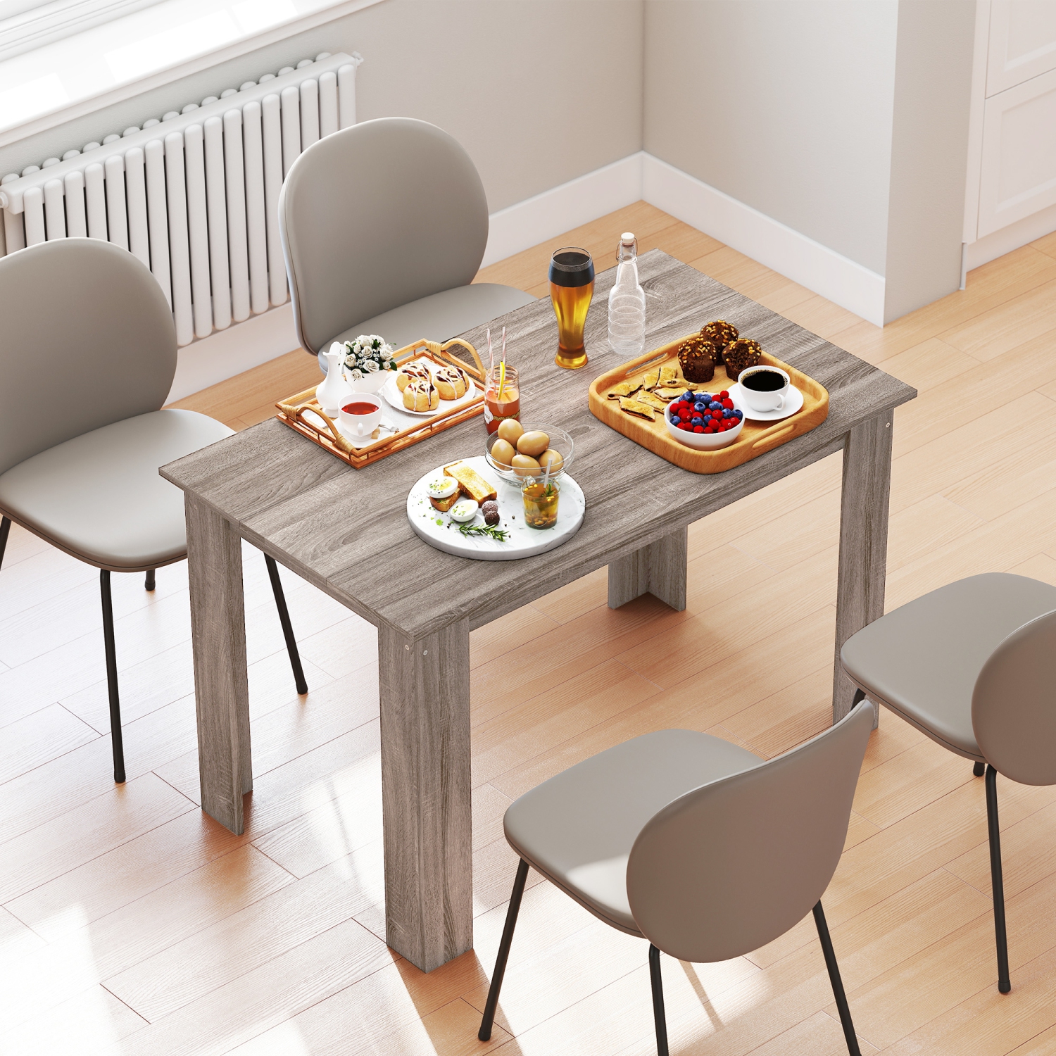 HOMCOM 47" Dining Table for 4-6 People, Modern Rectangular Kitchen Table with Wood Effect for Dining Room, Living Room, Light Grey