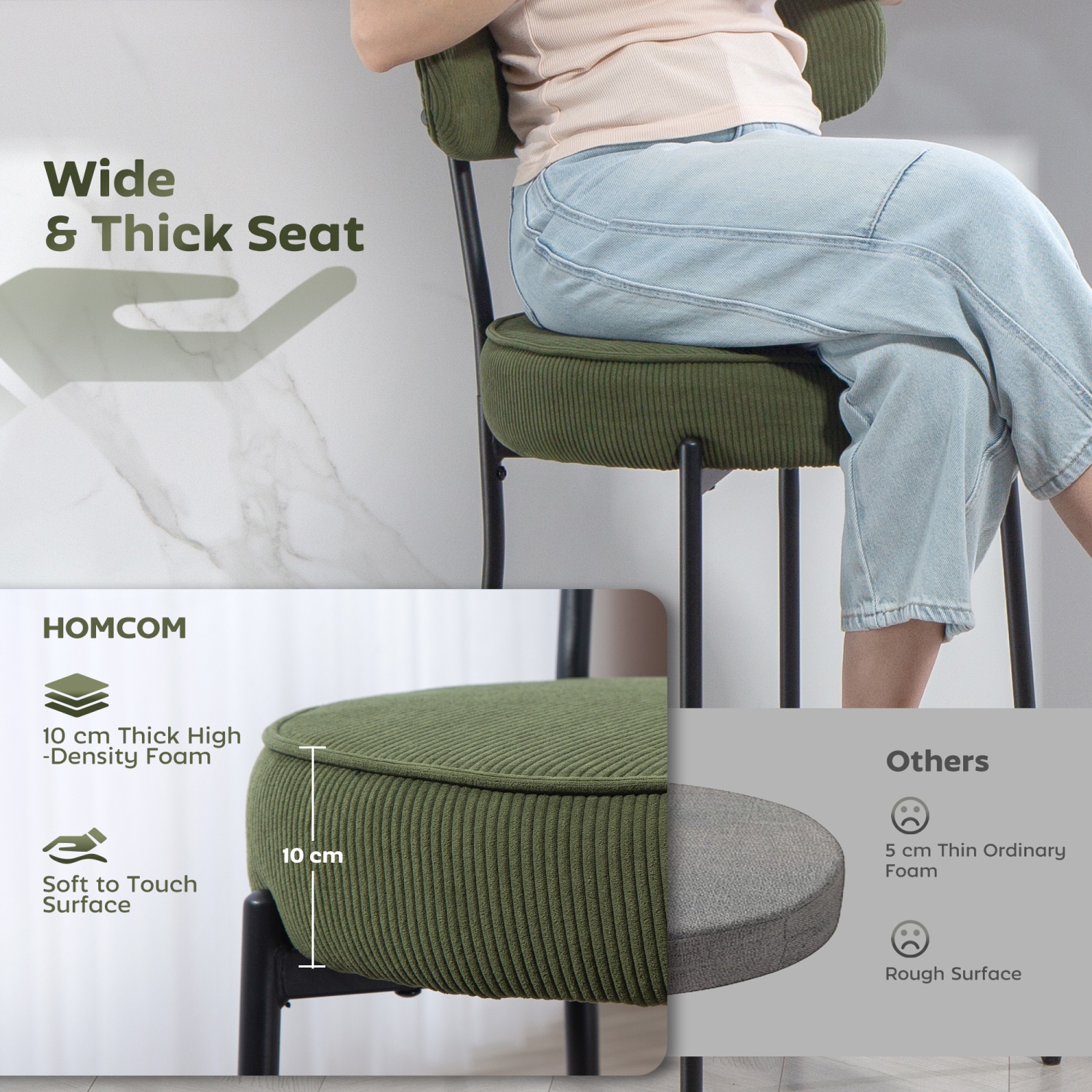 HOMCOM – Ensemble de 2 tabourets de bar de 27 po à hauteur de comptoir avec dossier et repose-pieds, chaises de bar modernes en velours côtelé