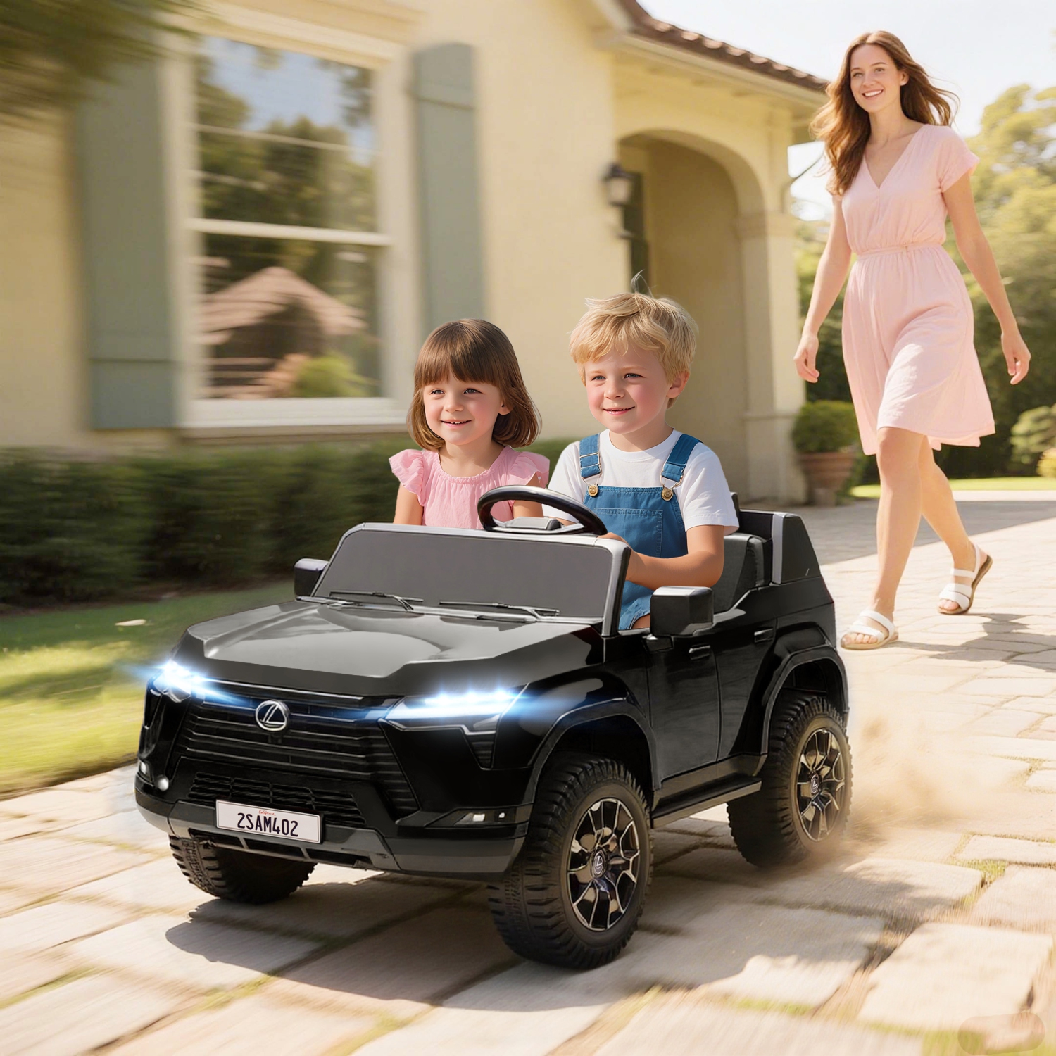 Qaba 2 Seater Electric Car for Kids, 12V 7AH Lexus GX550 Licensed Battery Powered Ride On Car with Remote Control, 4 Wheel Suspension System, USB,