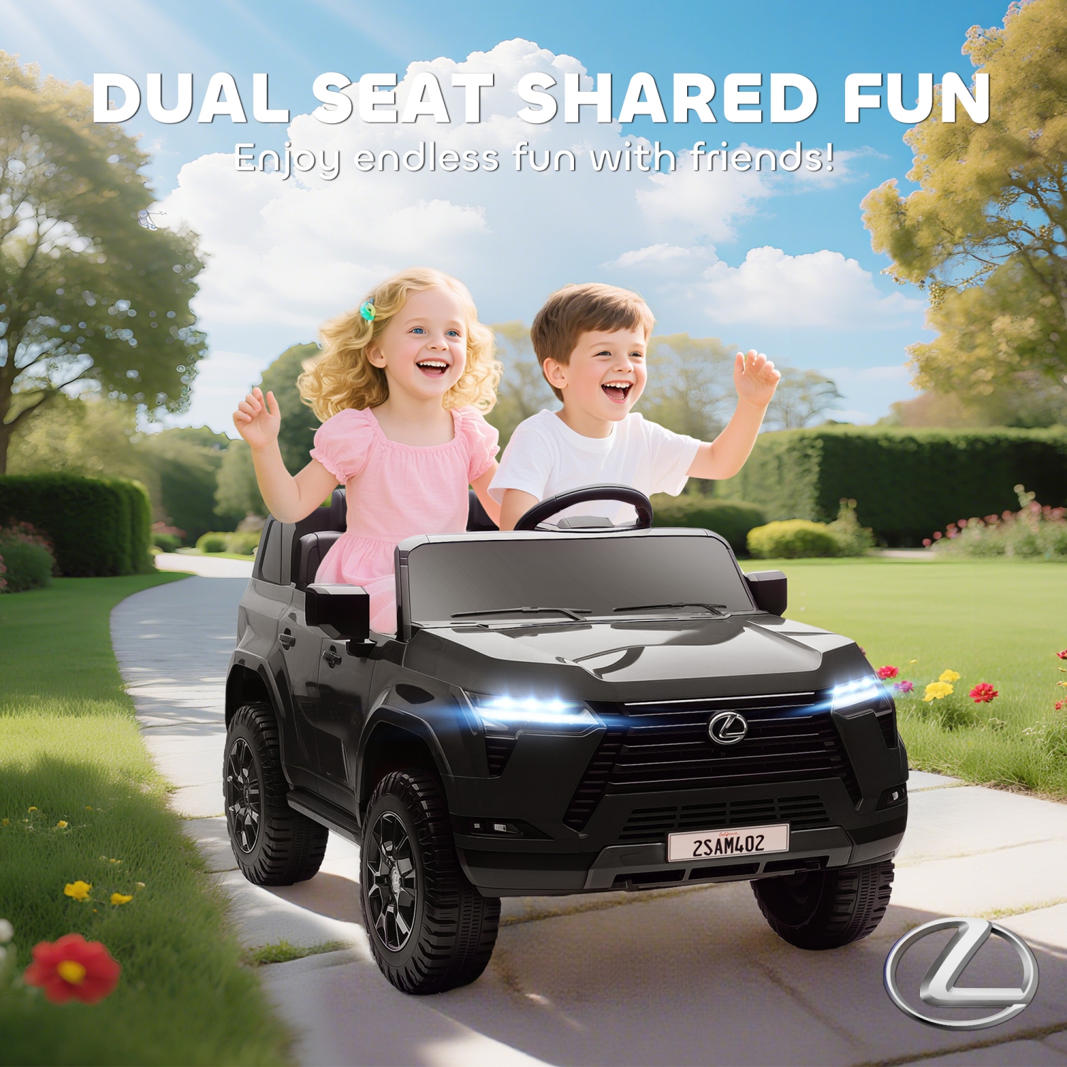 Qaba 2 Seater Electric Car for Kids, 12V 7AH Lexus GX550 Licensed Battery Powered Ride On Car with Remote Control, 4 Wheel Suspension System, USB,