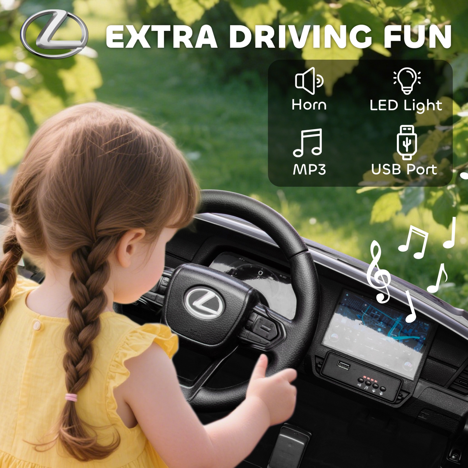 Qaba 2 Seater Electric Car for Kids, 12V 7AH Lexus GX550 Licensed Battery Powered Ride On Car with Remote Control, 4 Wheel Suspension System, USB,