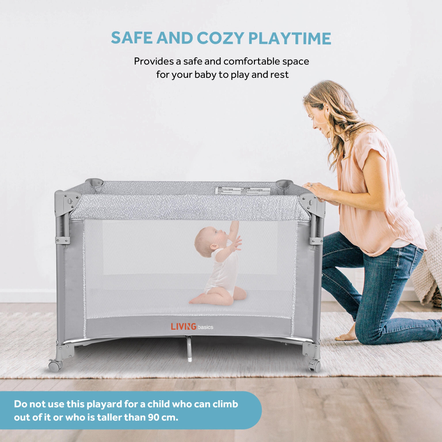 Baby Bassinet Beside Crib, One-Hand Setup 4-in-1 Foldable Baby Playard Beside Sleeper with Diaper Changing Station and Zippered Door for Newborn to