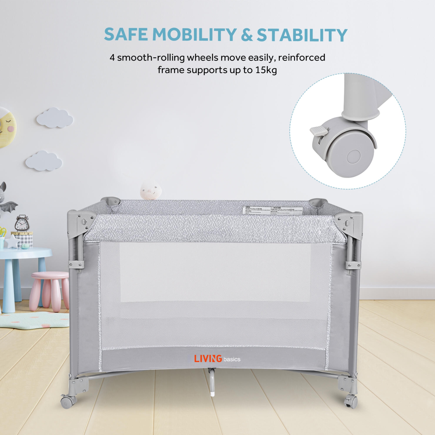Baby Bassinet Beside Crib, One-Hand Setup 4-in-1 Foldable Baby Playard Beside Sleeper with Diaper Changing Station and Zippered Door for Newborn to