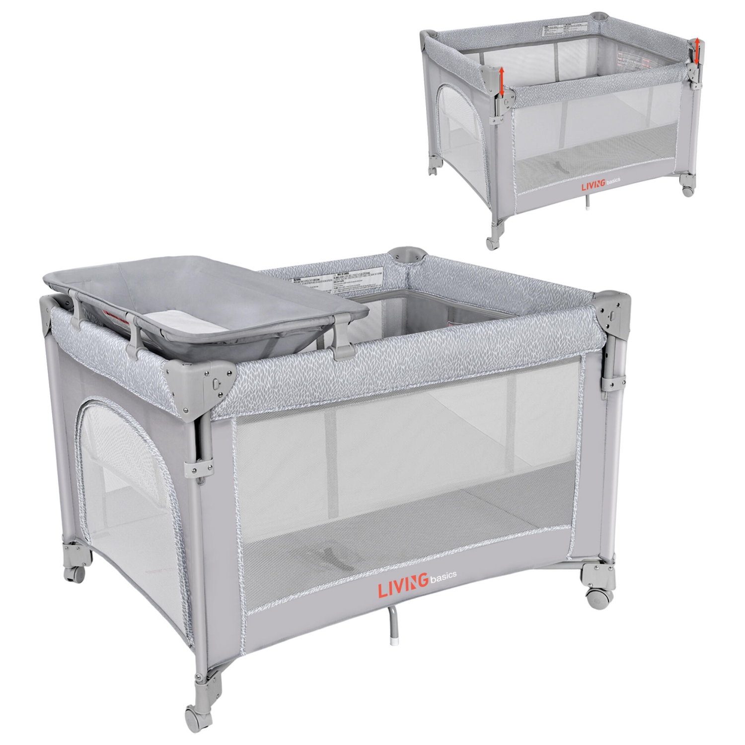 Baby Bassinet Beside Crib, One-Hand Setup 4-in-1 Foldable Baby Playard Beside Sleeper with Diaper Changing Station and Zippered Door for Newborn to