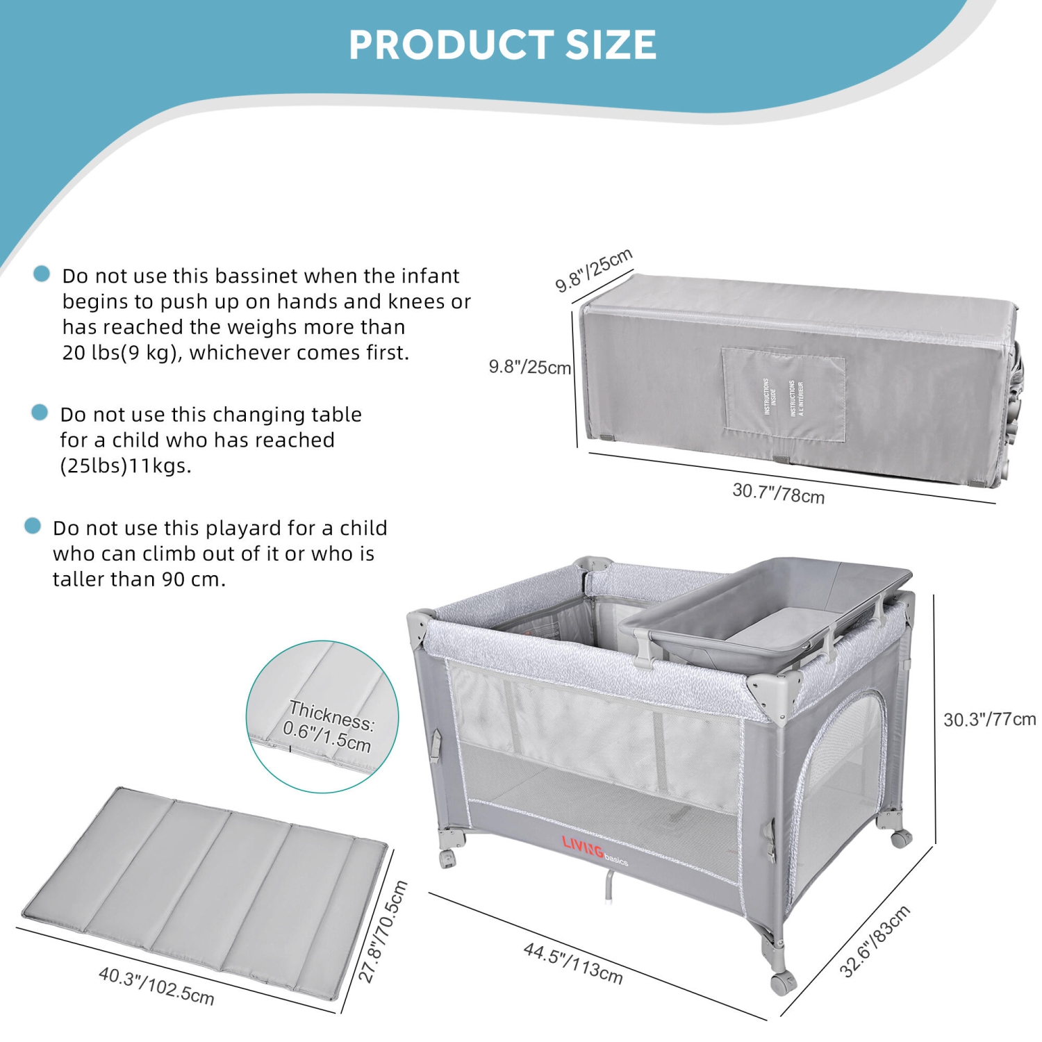 Baby Bassinet Beside Crib, One-Hand Setup 4-in-1 Foldable Baby Playard Beside Sleeper with Diaper Changing Station and Zippered Door for Newborn to