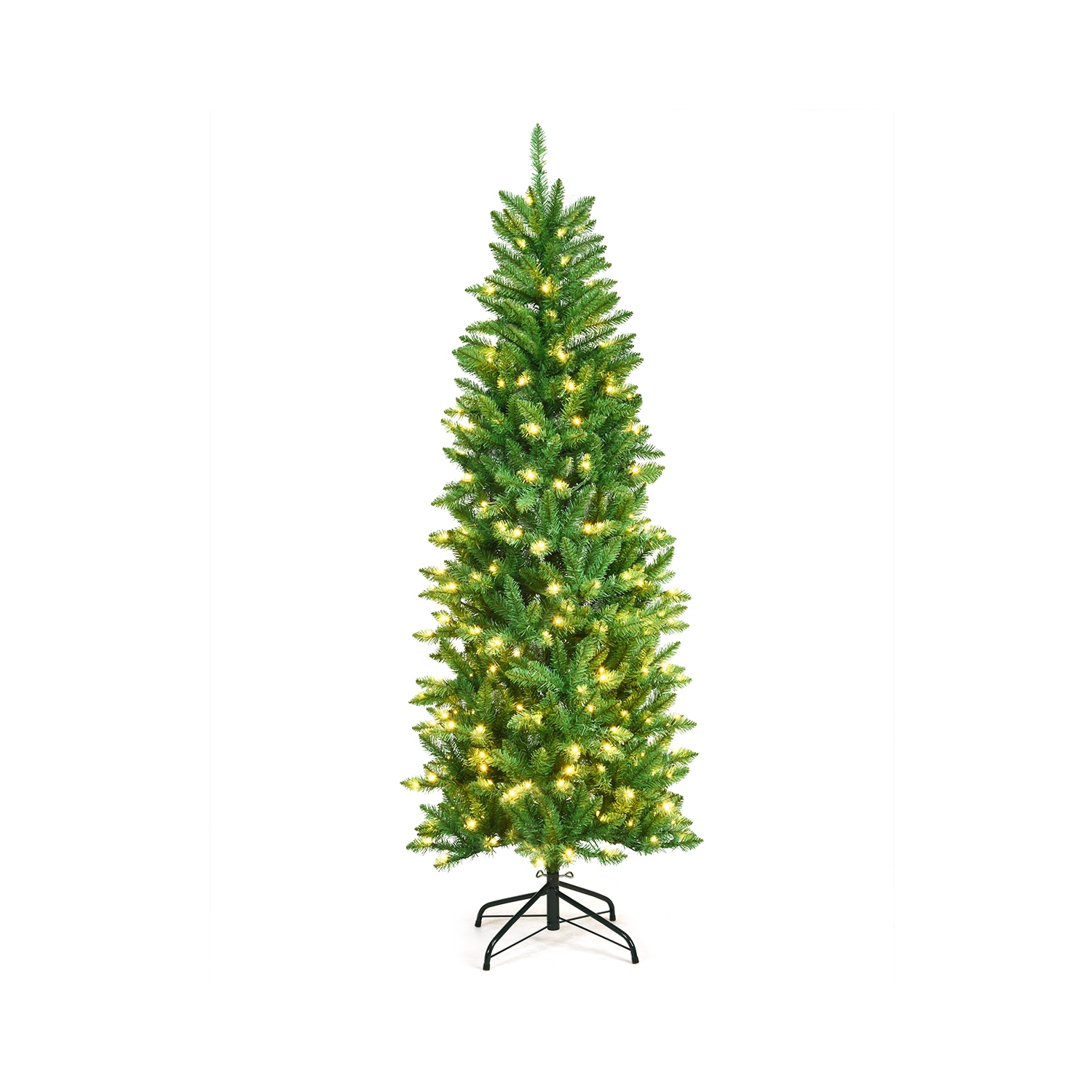 Arbre de Noël artificiel mince de 6 pi – Sapin à charnières en PVC avec 150 lumières