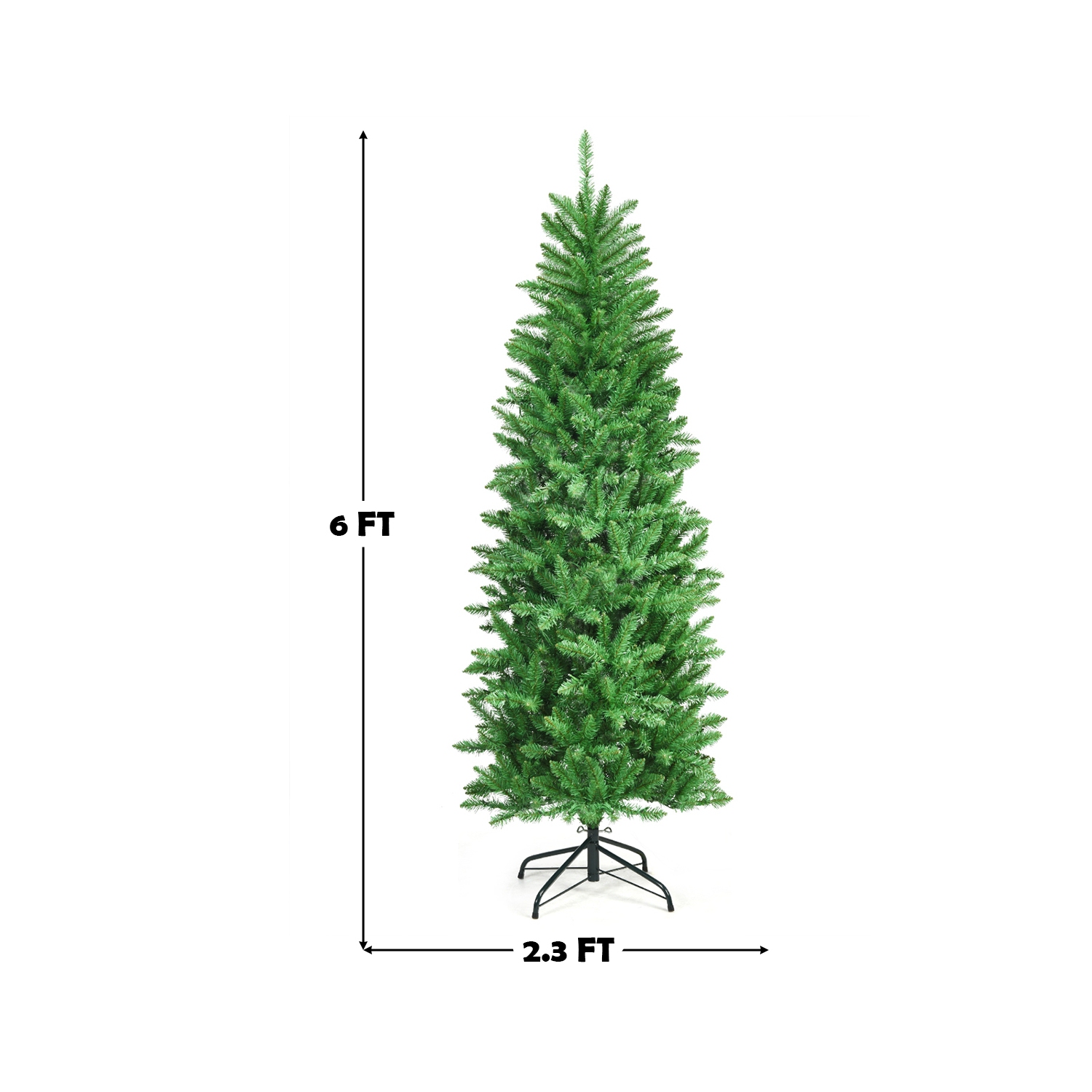 Arbre de Noël artificiel mince de 6 pi – Sapin à charnières en PVC avec 150 lumières
