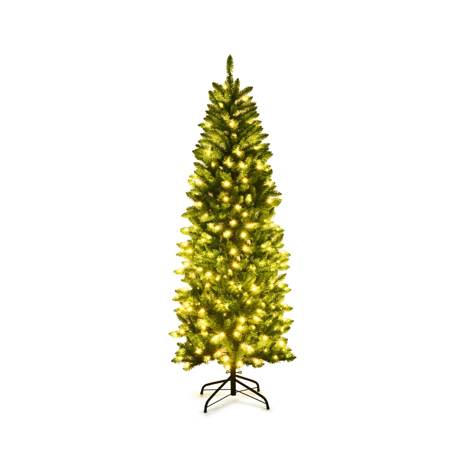 Arbre de Noël artificiel mince de 6 pi – Sapin à charnières en PVC avec 150 lumières