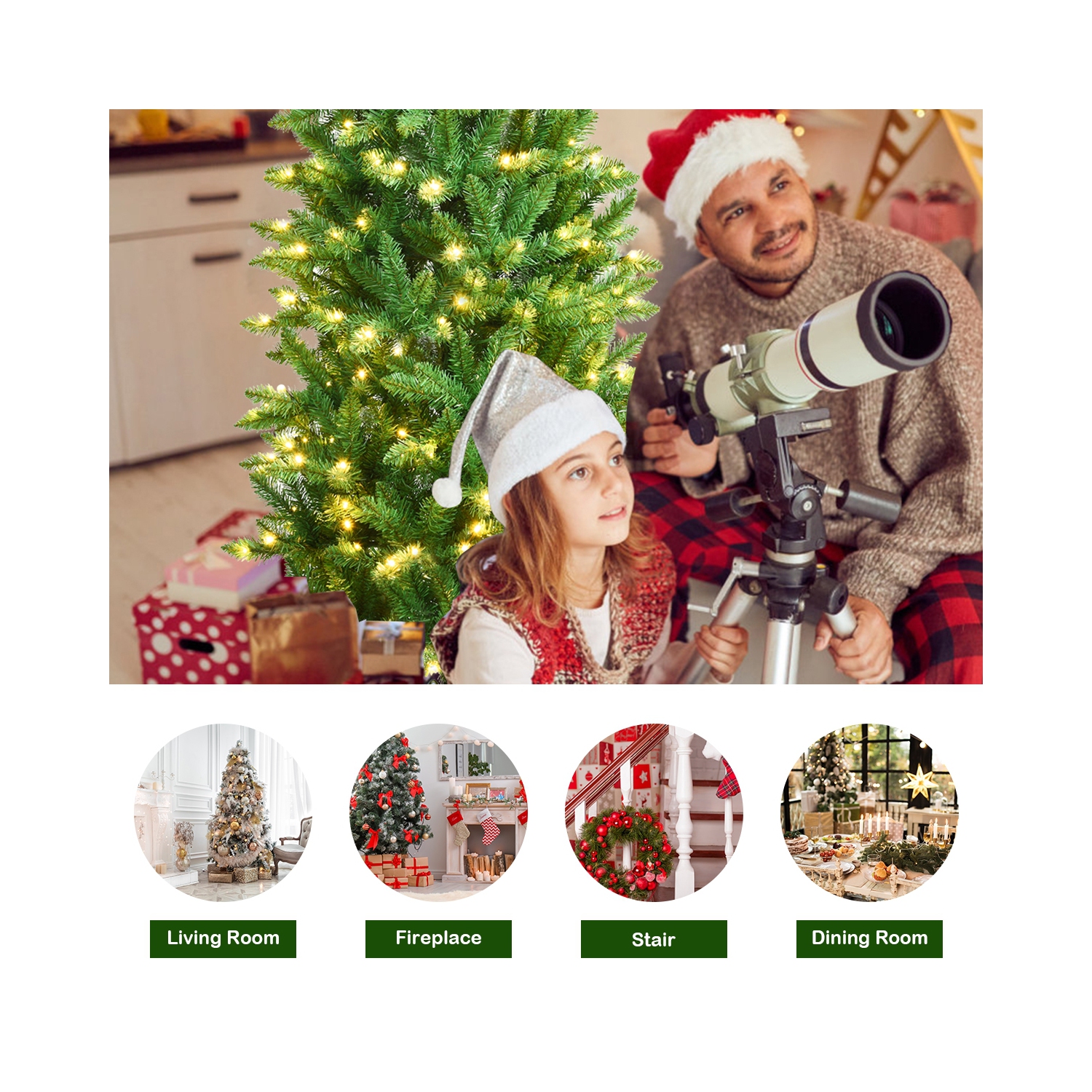 Arbre de Noël artificiel mince de 6 pi – Sapin à charnières en PVC avec 150 lumières