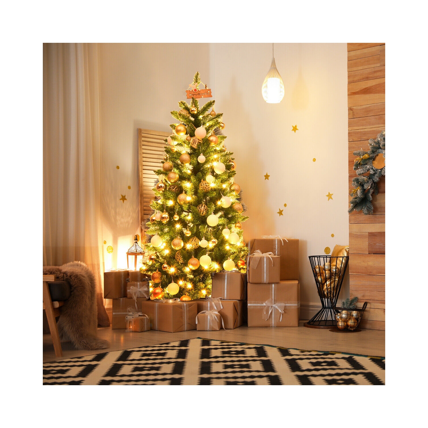 Arbre de Noël mince de 5 pi – Sapin artificiel illuminé avec 150 lumières