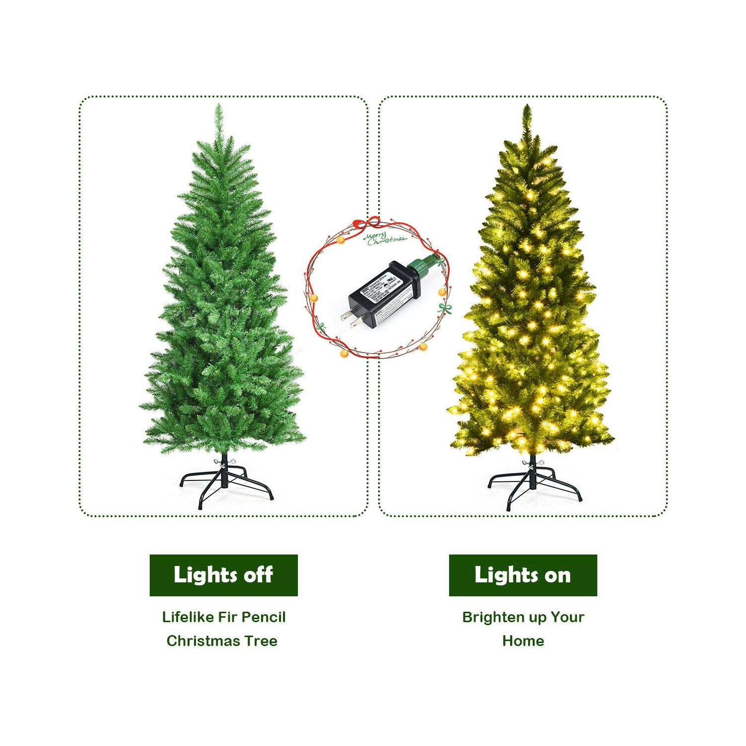 Arbre de Noël mince de 5 pi – Sapin artificiel illuminé avec 150 lumières