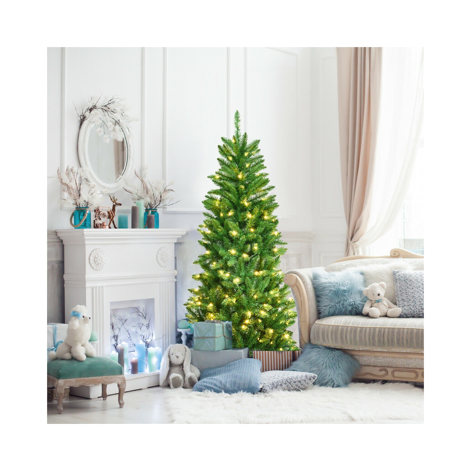 Arbre de Noël mince de 5 pi – Sapin artificiel illuminé avec 150 lumières