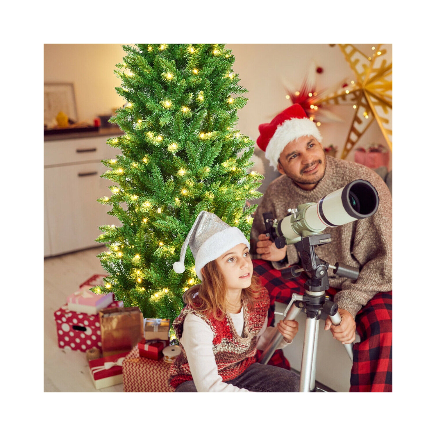 Arbre de Noël mince de 5 pi – Sapin artificiel illuminé avec 150 lumières