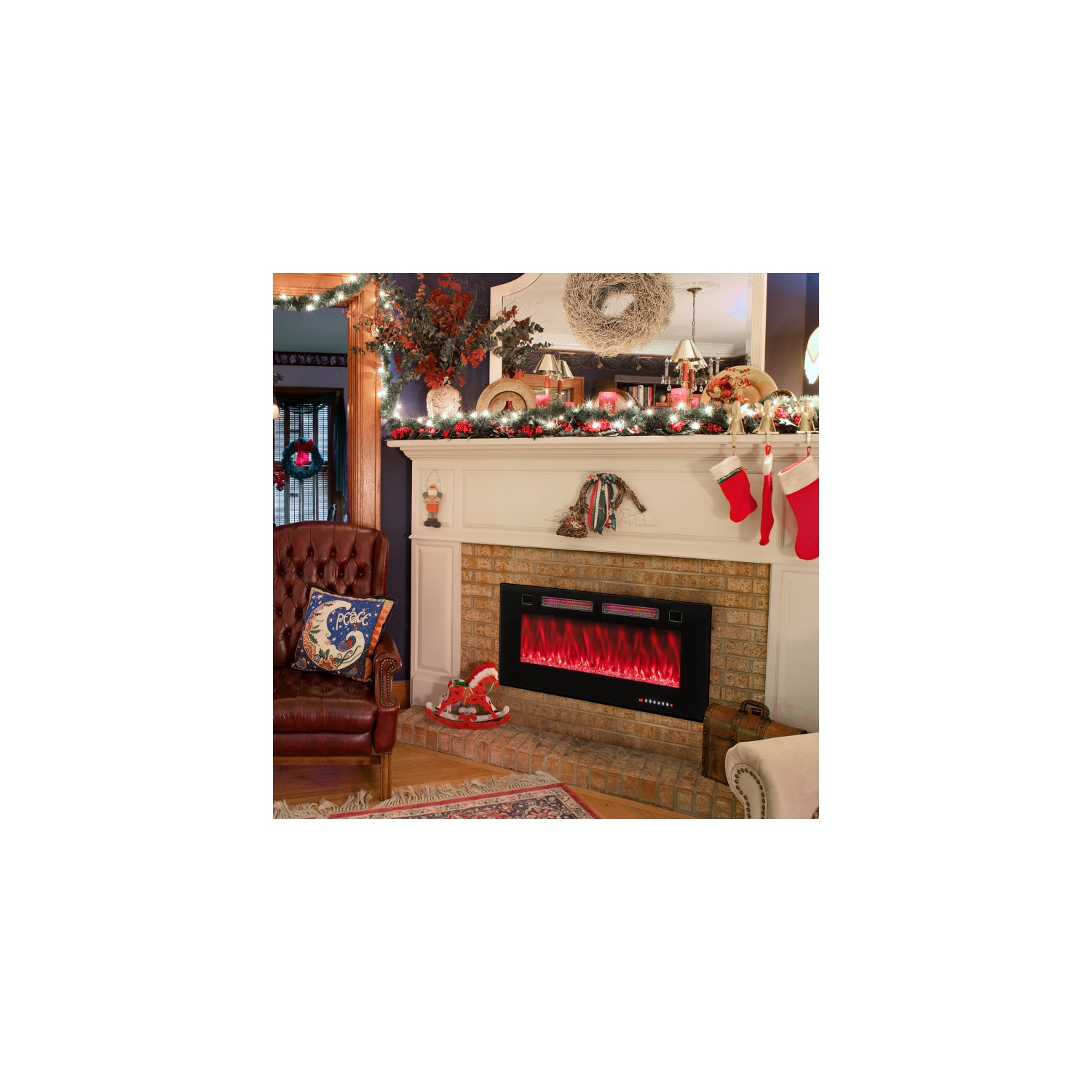 Foyer électrique ultramince avec cristaux et télécommande Smart APP