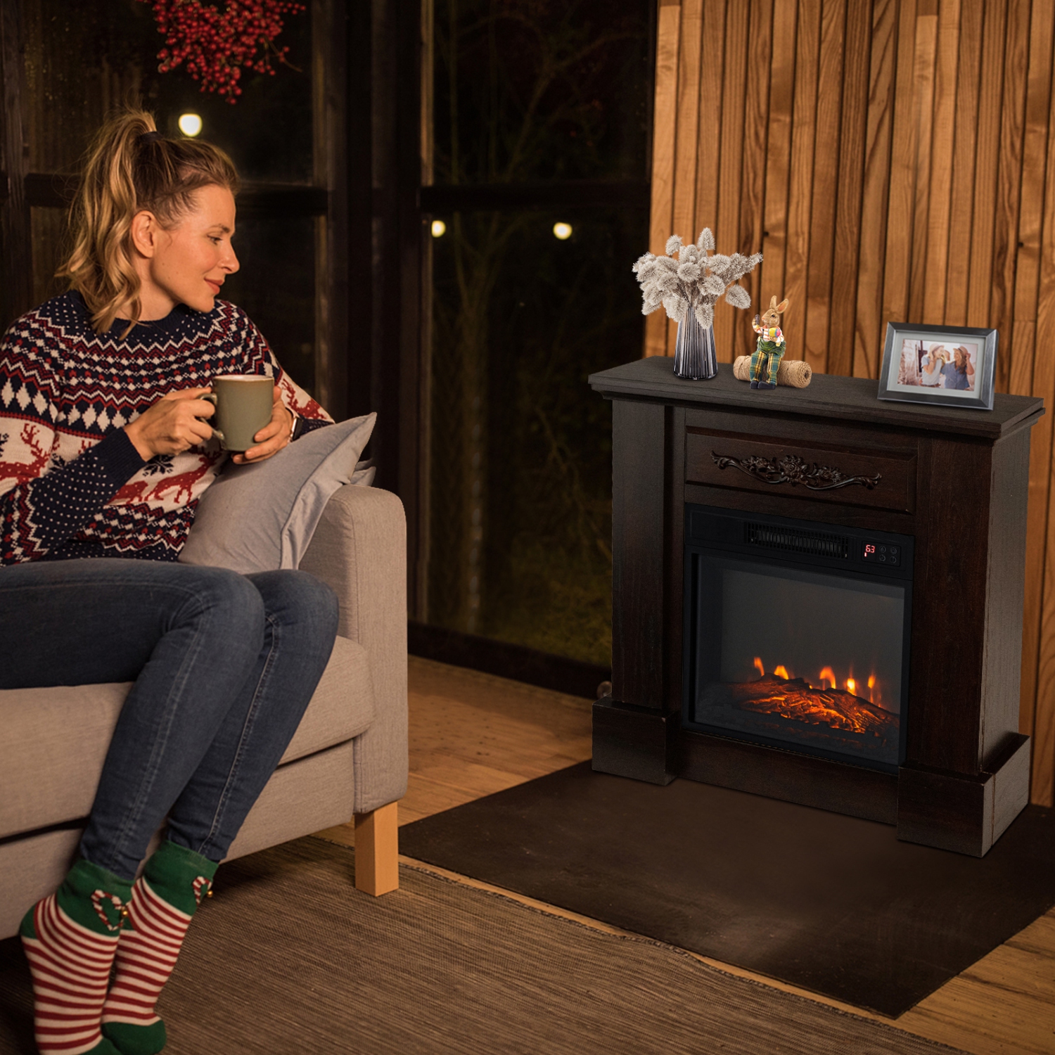 Meuble pour téléviseur avec foyer électrique de 1400 W avec télécommande pour décorer le salon