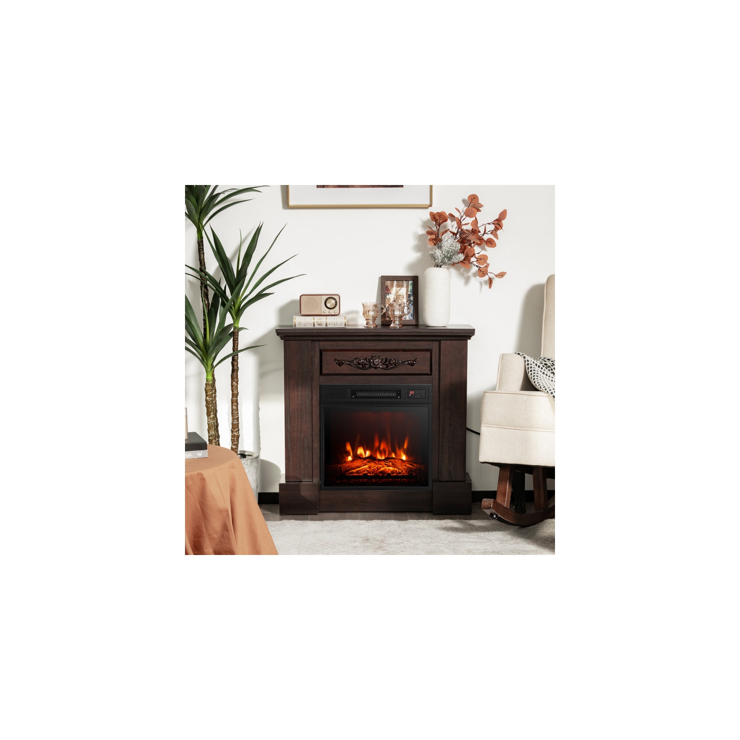 Meuble pour téléviseur avec foyer électrique de 1400 W avec télécommande pour décorer le salon