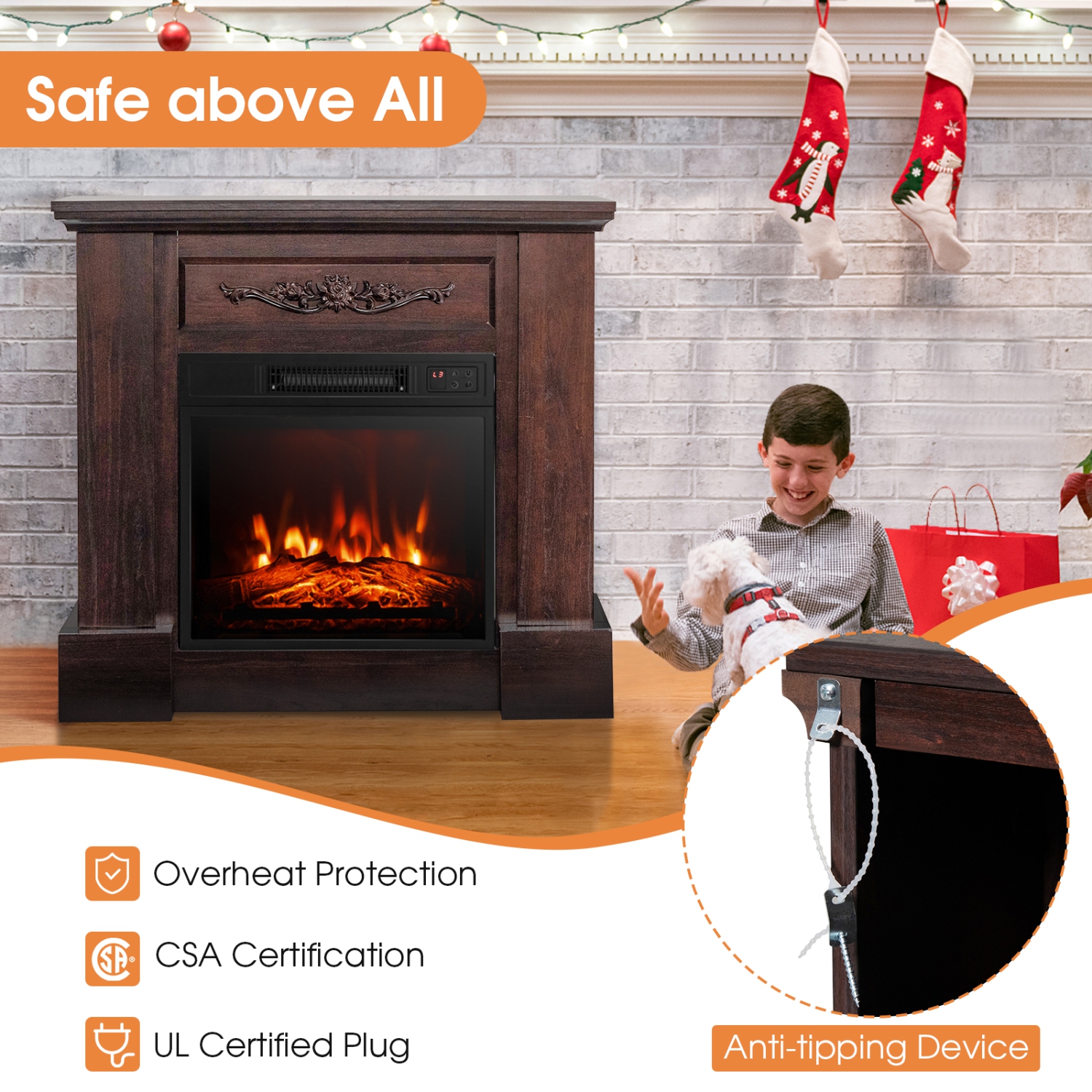 Meuble pour téléviseur avec foyer électrique de 1400 W avec télécommande pour décorer le salon