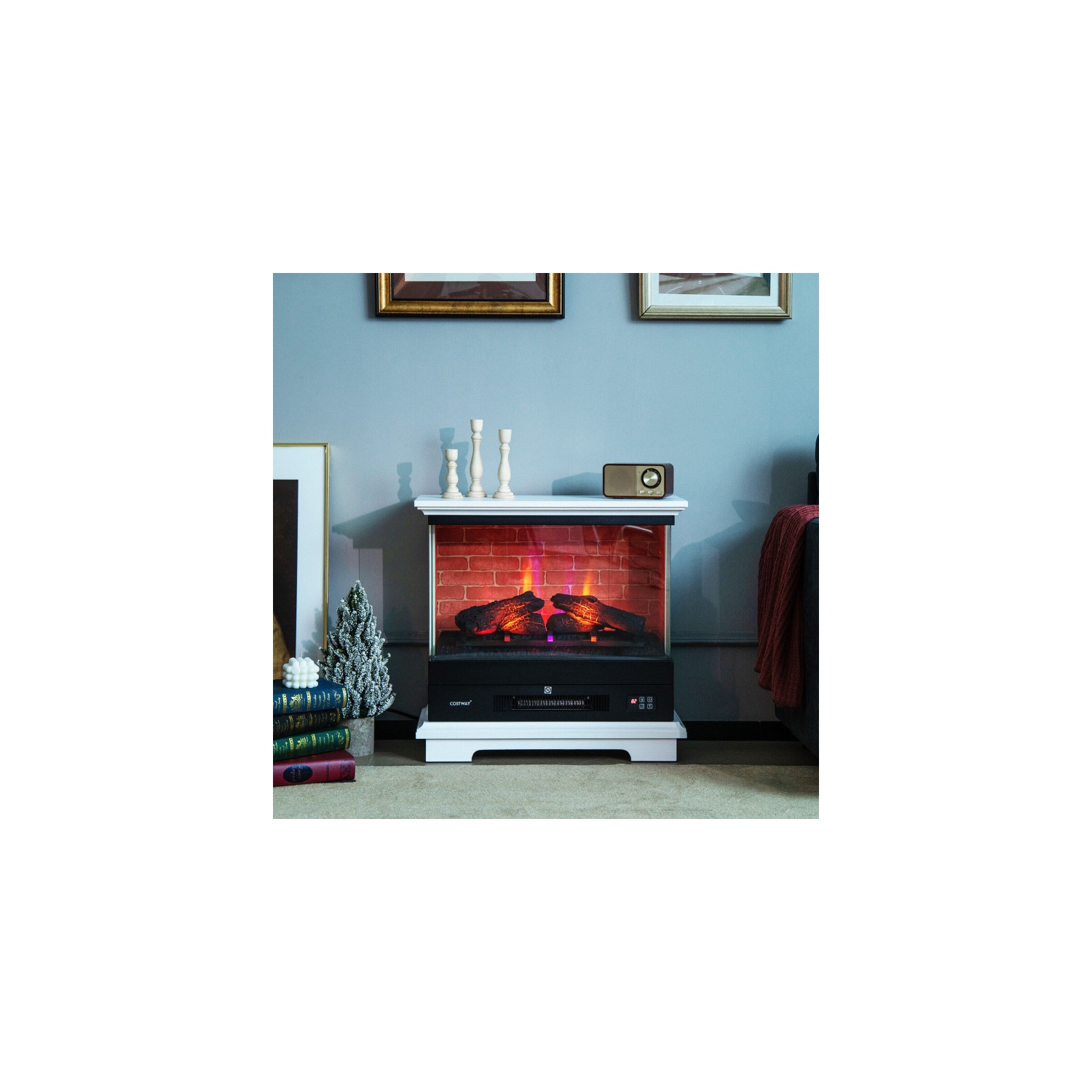 Foyer électrique autonome avec flamme à 3 niveaux et thermostat