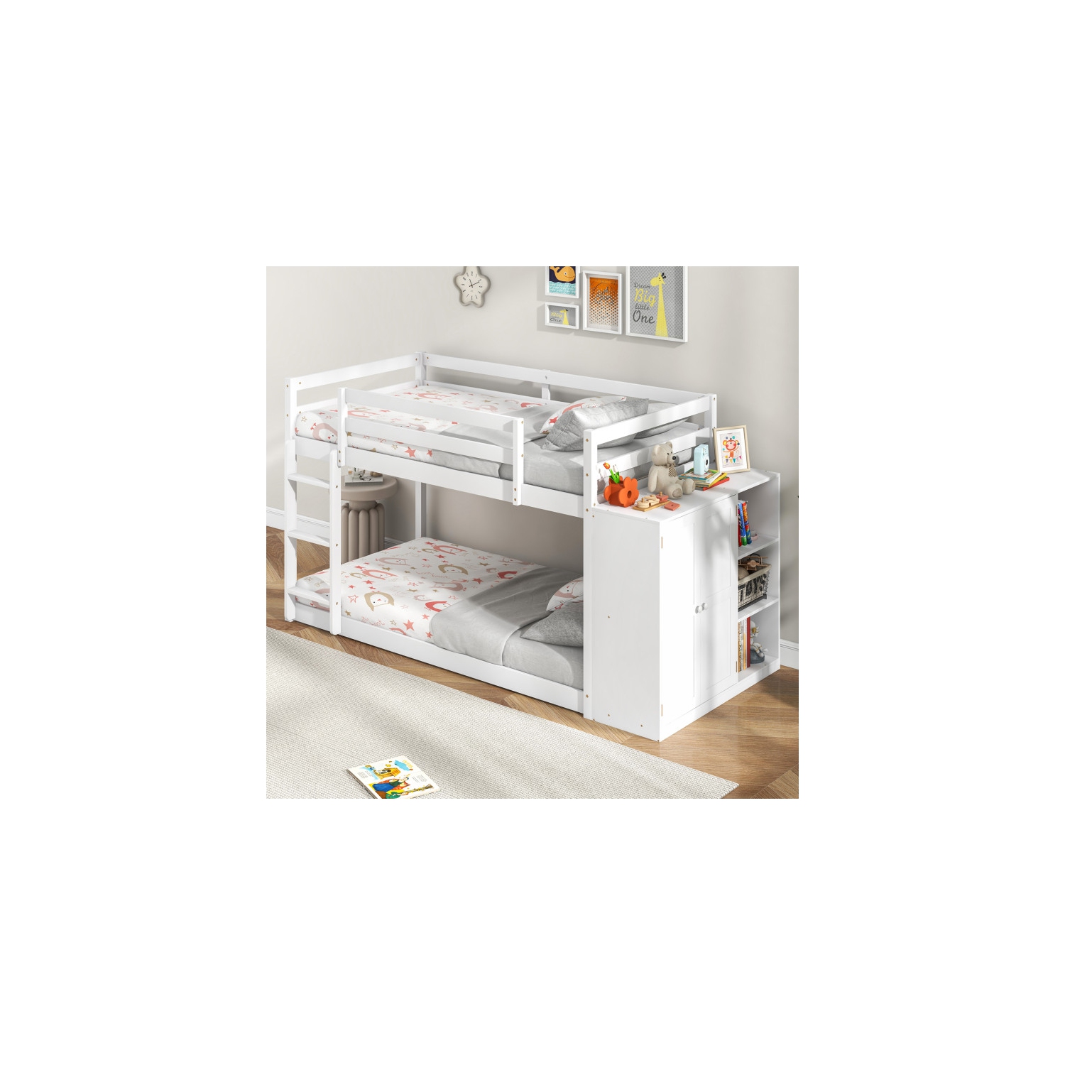 Bunk Bed with Convertible Bookcase and Ladder for Kids’ Bedroom