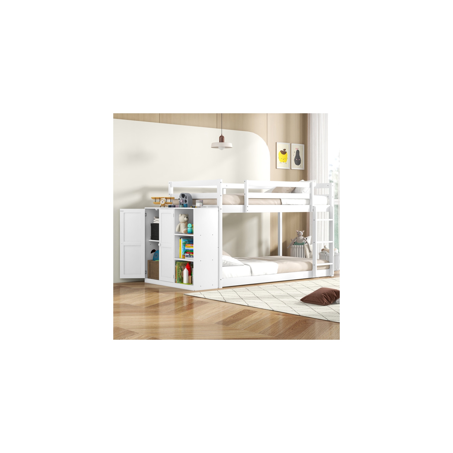 Bunk Bed with Convertible Bookcase and Ladder for Kids’ Bedroom