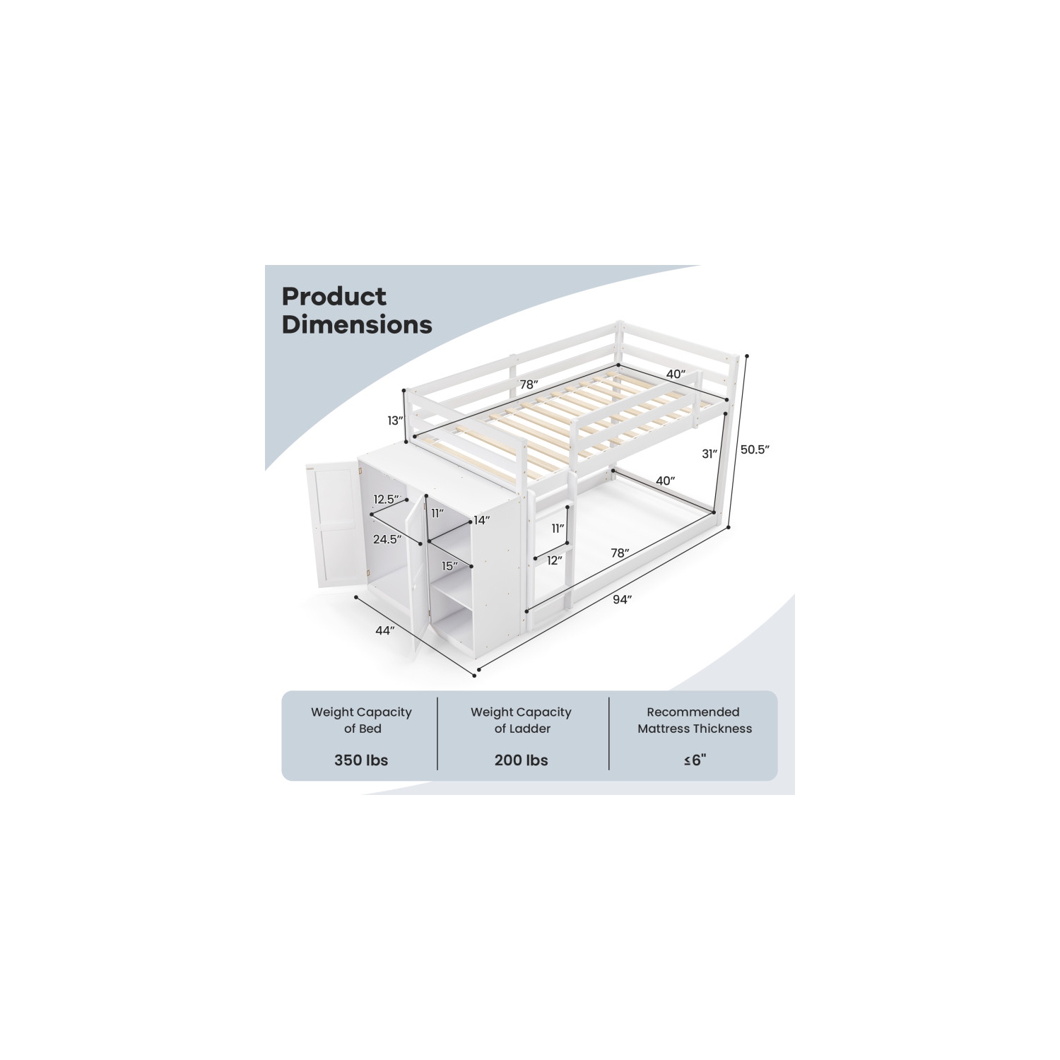 Bunk Bed with Convertible Bookcase and Ladder for Kids’ Bedroom