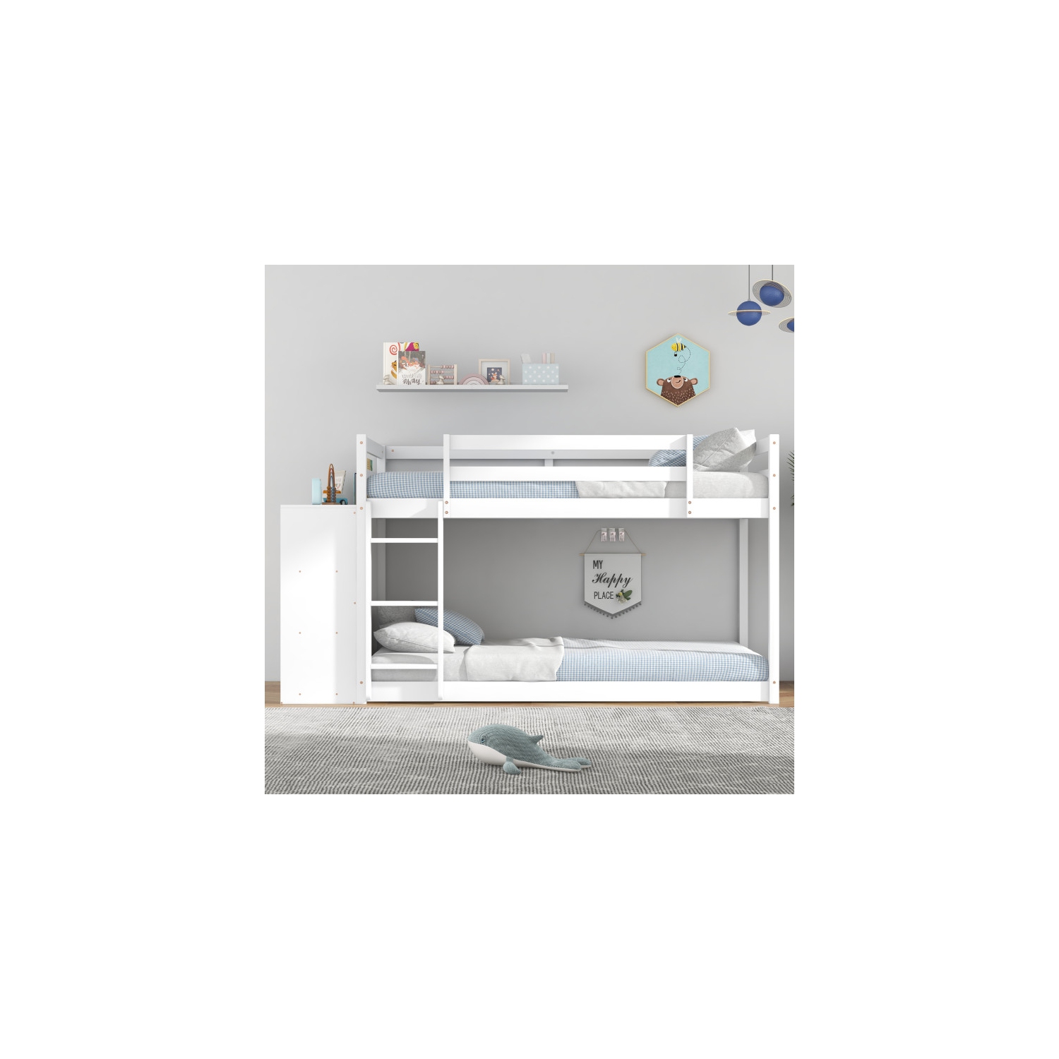 Bunk Bed with Convertible Bookcase and Ladder for Kids’ Bedroom