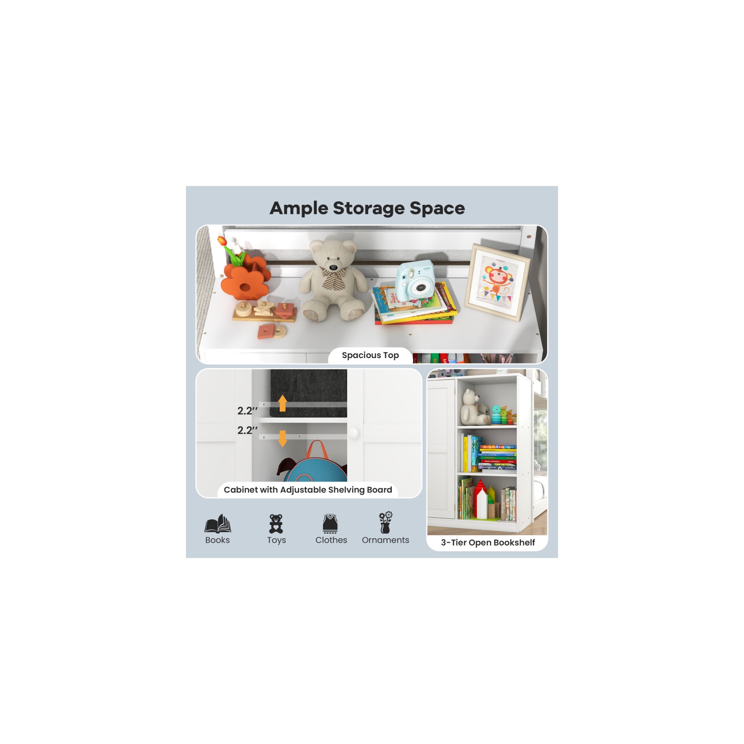 Bunk Bed with Convertible Bookcase and Ladder for Kids’ Bedroom