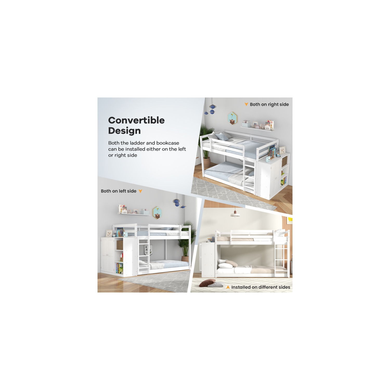 Bunk Bed with Convertible Bookcase and Ladder for Kids’ Bedroom