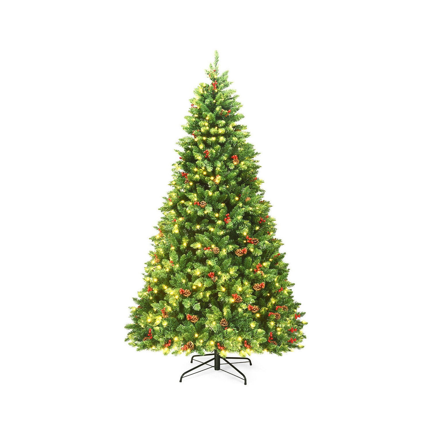 Arbre de Noël illuminé à charnières avec 550 lumières LED et support en métal