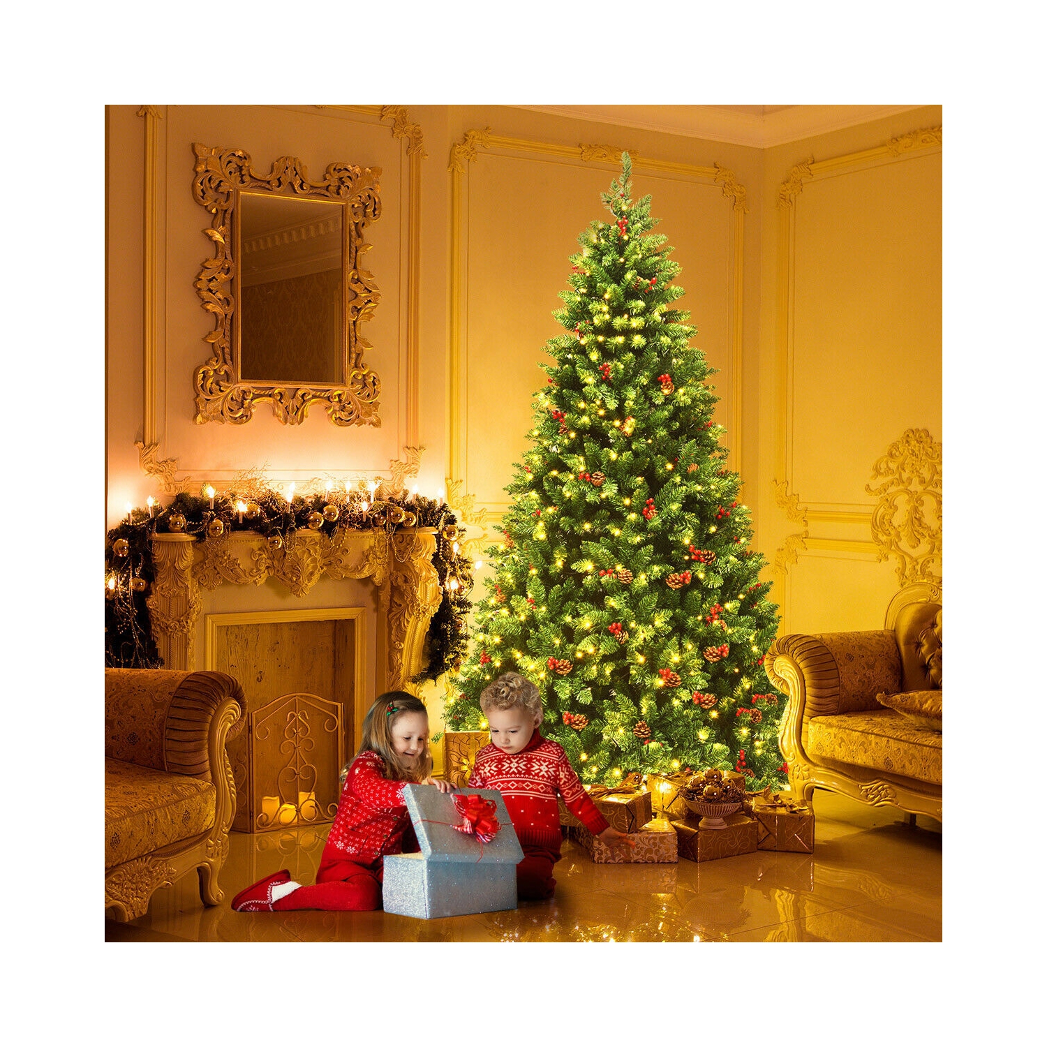 Arbre de Noël illuminé à charnières avec 550 lumières LED et support en métal