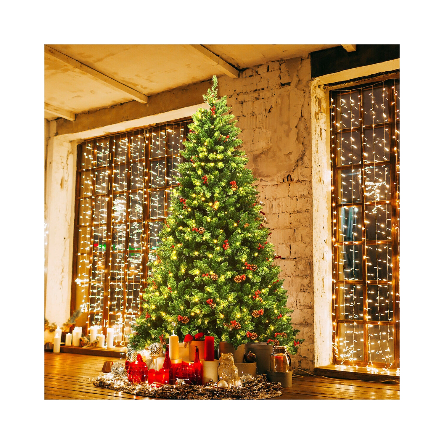 Arbre de Noël illuminé à charnières avec 550 lumières LED et support en métal