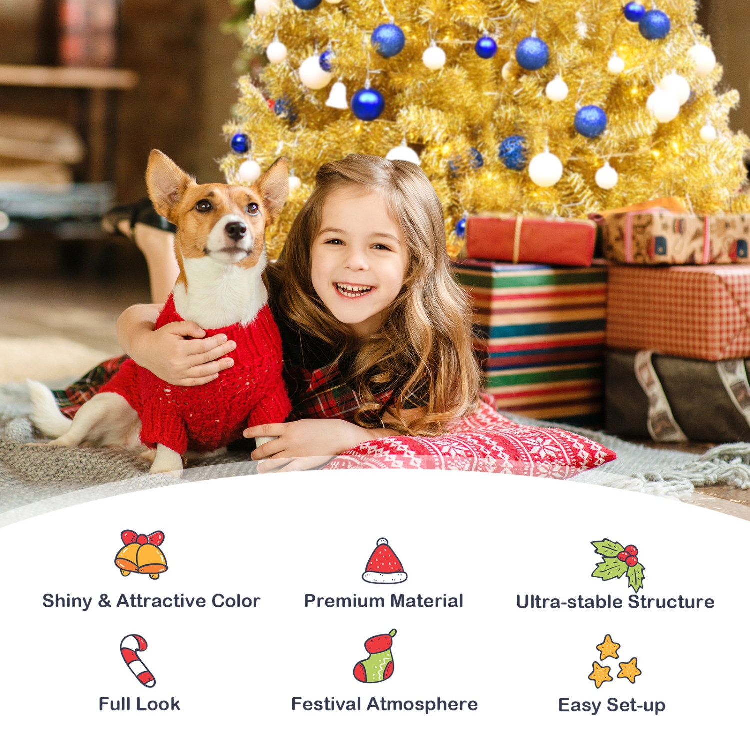 Compact Hinged Tinsel Christmas Tree with Fold able Stand for Easy Setup