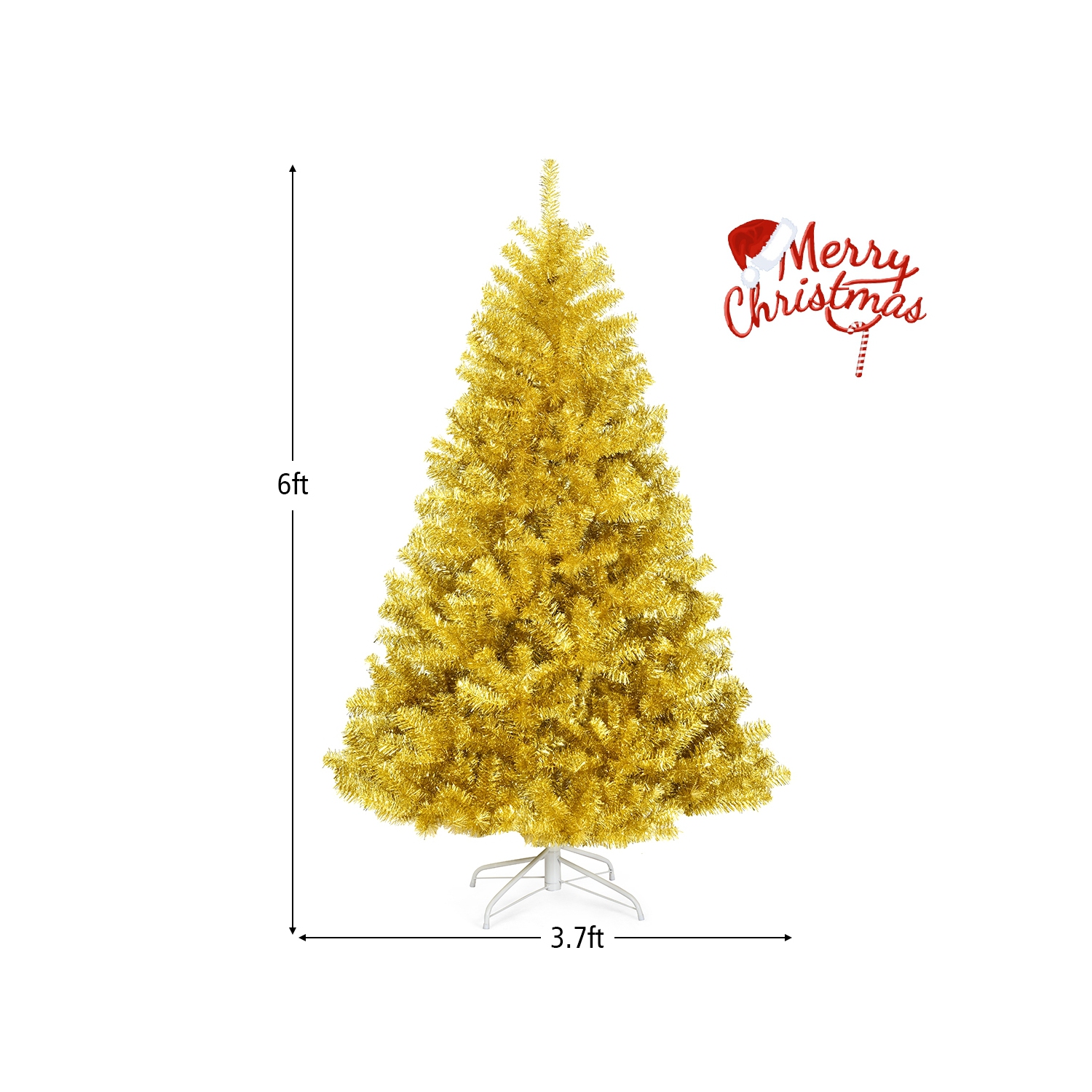 Compact Hinged Tinsel Christmas Tree with Fold able Stand for Easy Setup