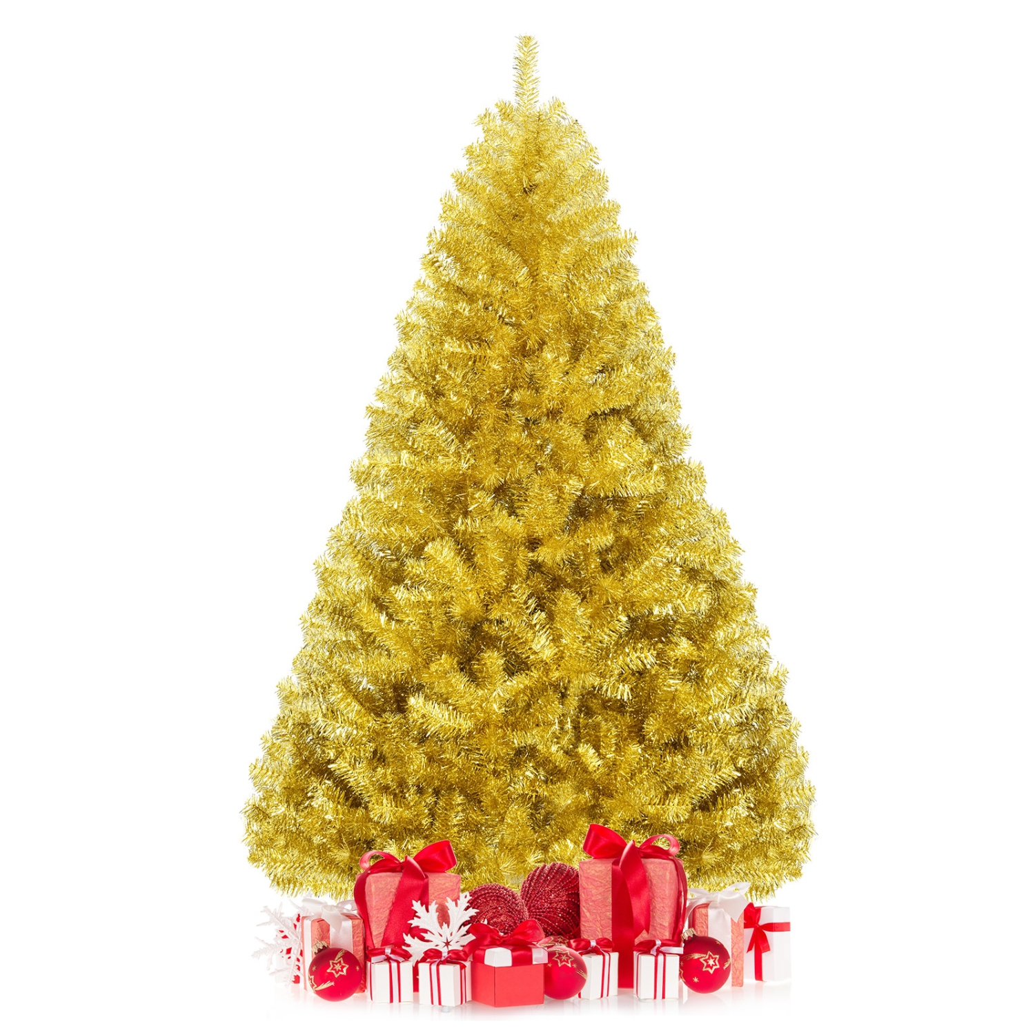 Compact Hinged Tinsel Christmas Tree with Fold able Stand for Easy Setup