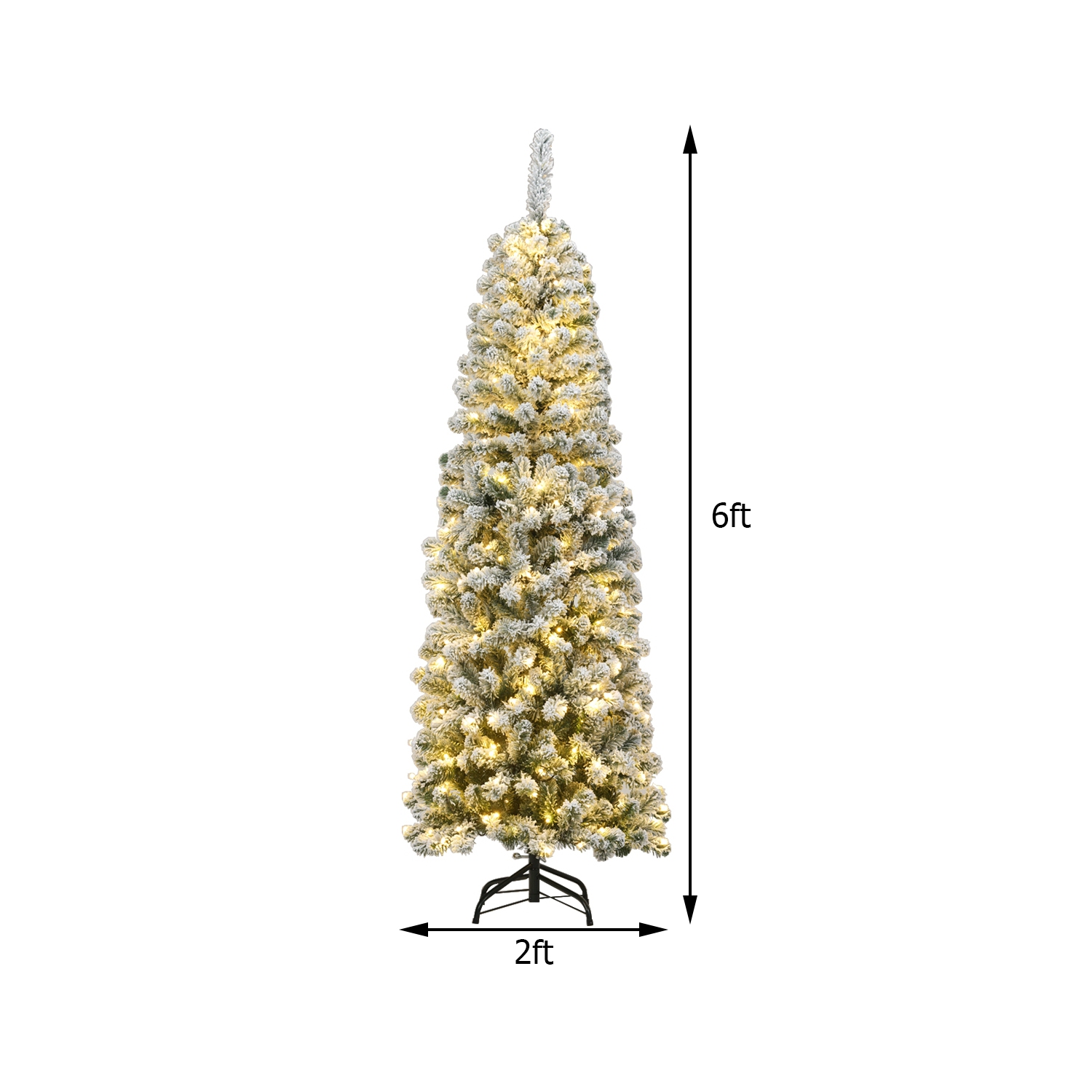 Snow Flocked Pre-Lit Artificial Pencil Christmas Tree with 250 Lights