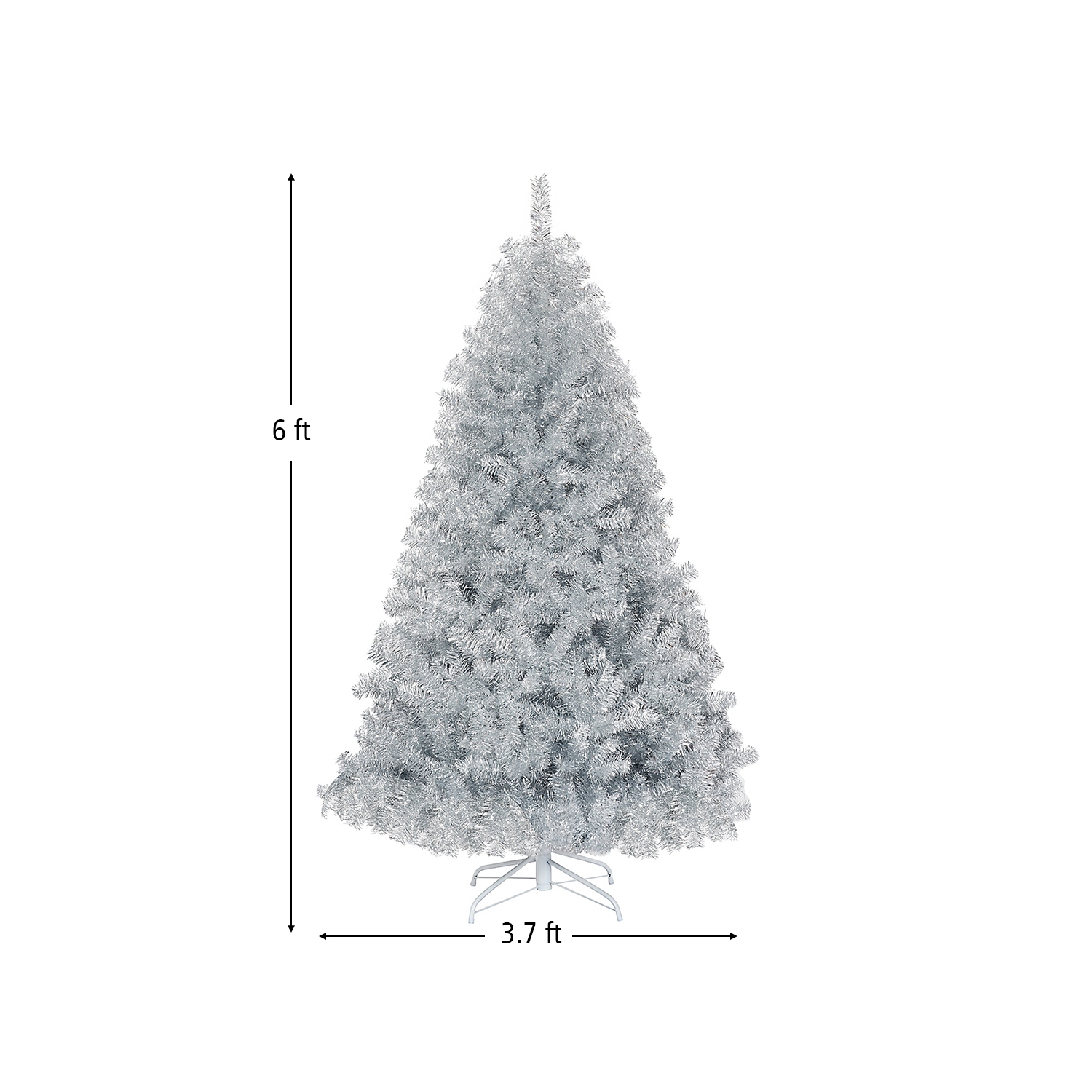Arbre de Noël artificiel à charnières avec branches scintillantes et base en métal