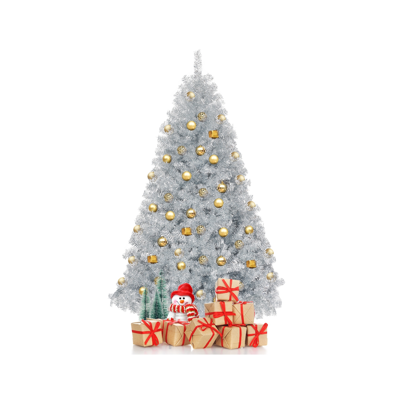 Arbre de Noël artificiel à charnières avec branches scintillantes et base en métal